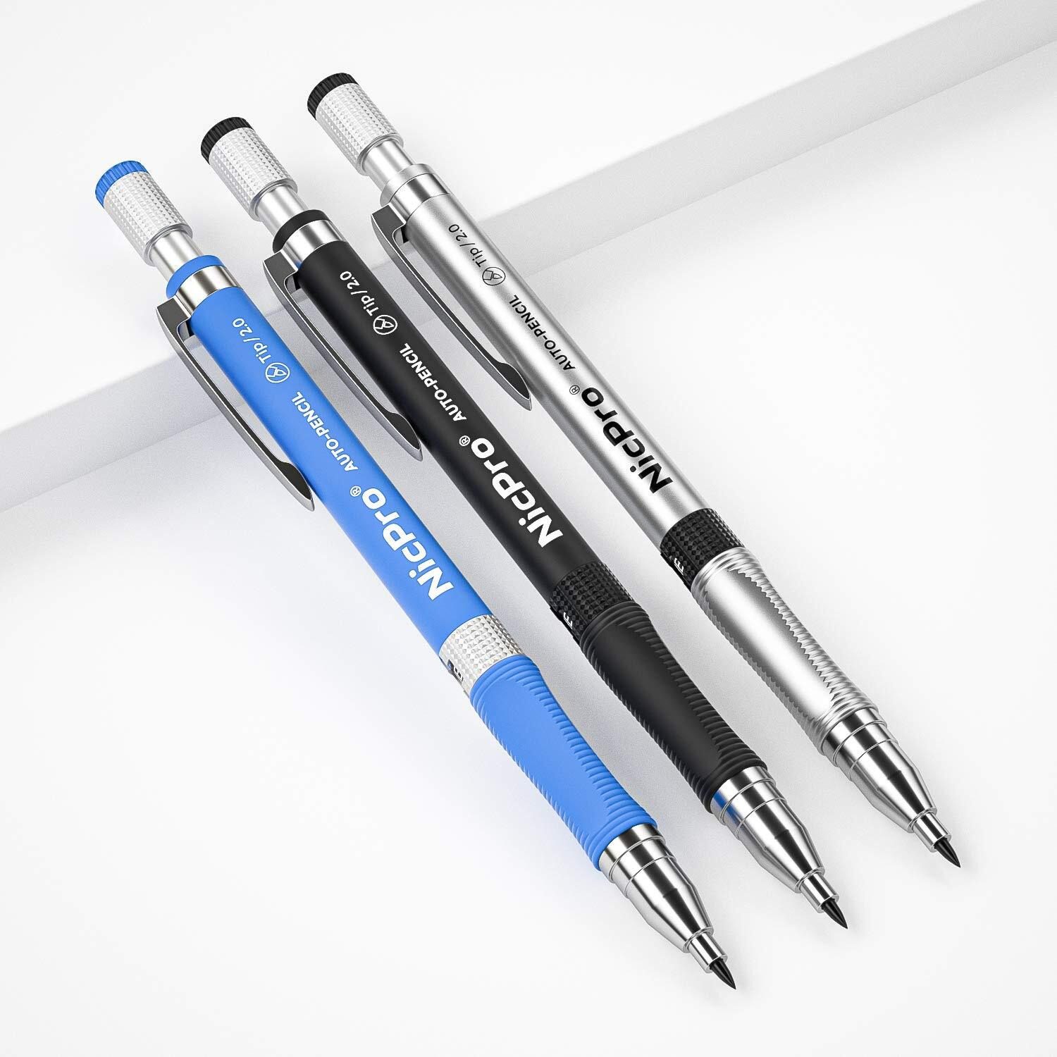Nicpro 11 Pieces 2Mm Mechanical Pencil Set, 3 Pcs Carpenter Drafting Pencil 2.0 Mm For Art Drawing Writing Sketching Construction With 6 Tube Pre-Sharpen Hb & 2B Refill, Eraser, Sharpener
