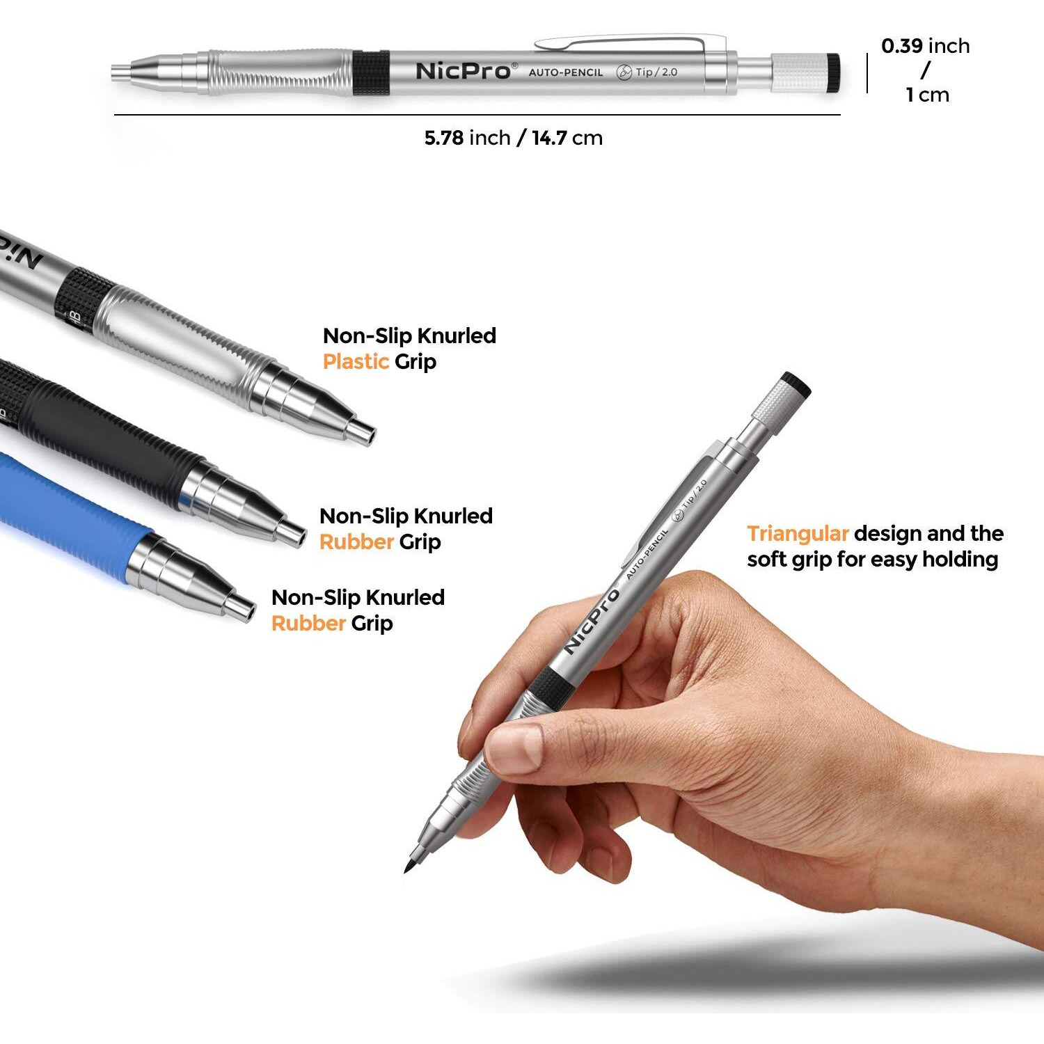 Nicpro 11 Pieces 2Mm Mechanical Pencil Set, 3 Pcs Carpenter Drafting Pencil 2.0 Mm For Art Drawing Writing Sketching Construction With 6 Tube Pre-Sharpen Hb & 2B Refill, Eraser, Sharpener