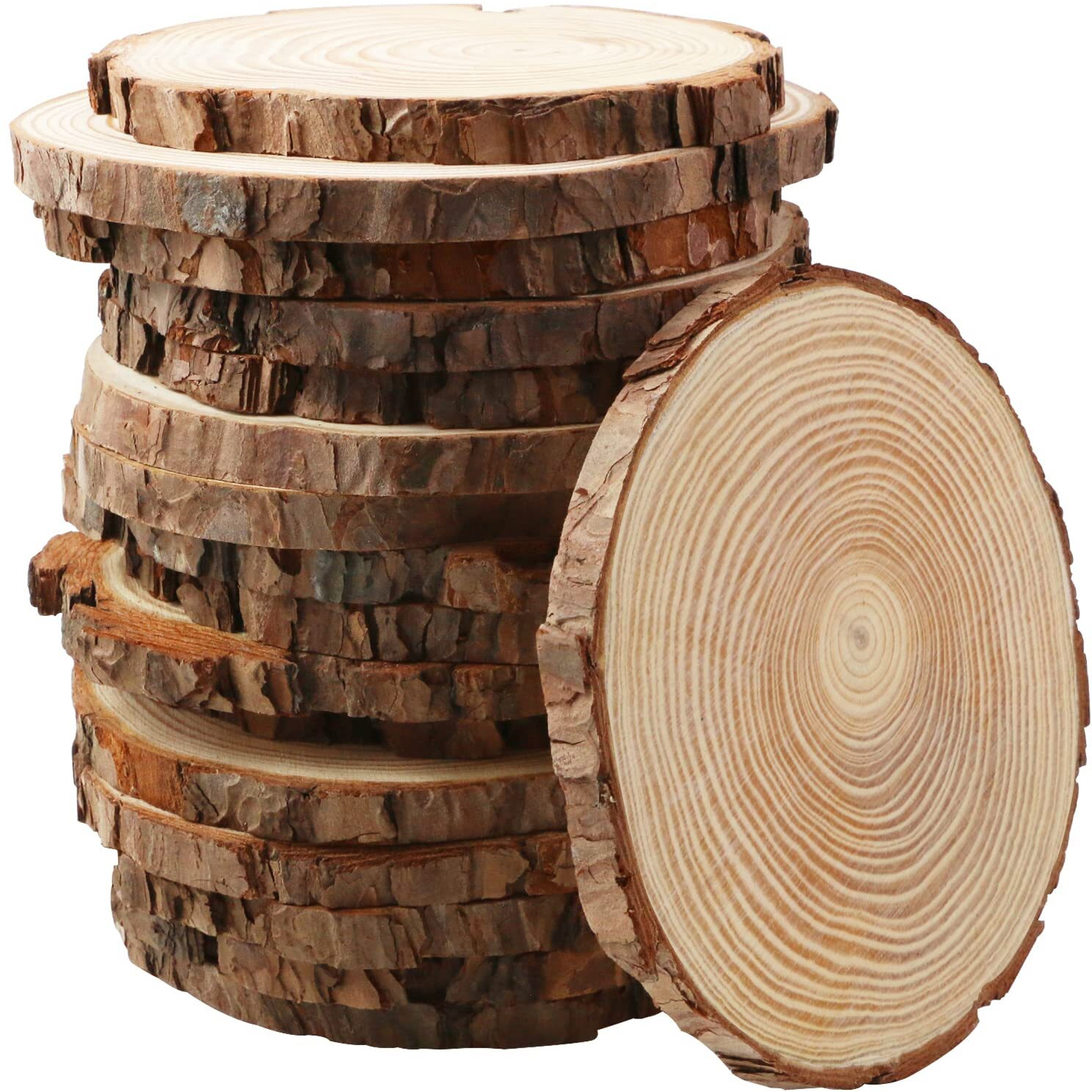 Fswcck 17 Pcs Unfinished Wood Slices For Centerpieces 5.1-5.5 Inch,Round Wooden Discs With Tree Bark,Wood Cookies Circles For Crafts Christmas Ornaments,Wood Slice For Rustic Wedding Decoration