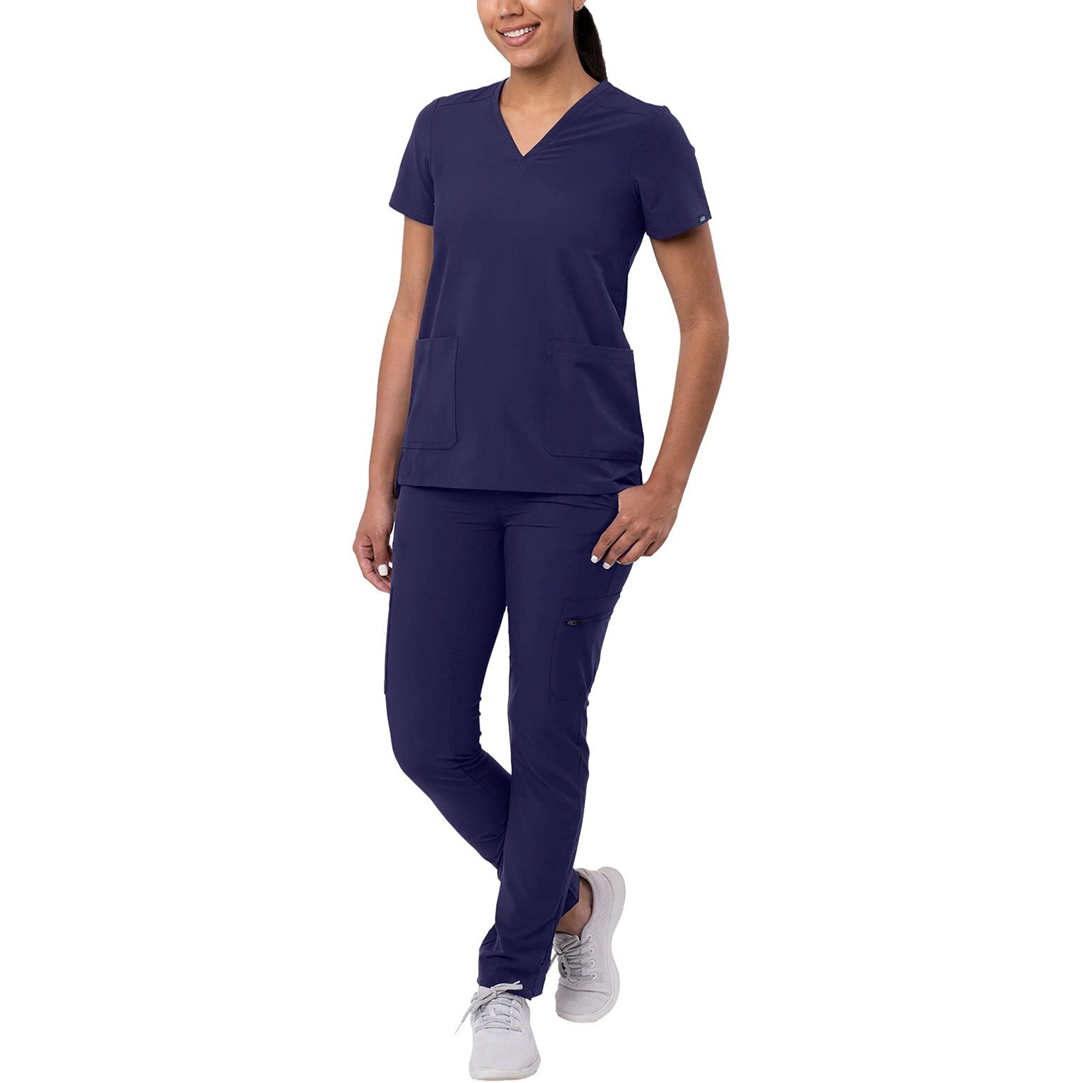 Adar Addition Go-Basic Scrub Set For Women - Slim V-Neck Scrub Top  Skinny Cargo Scrub Pants - A9200 - Navy - Xl