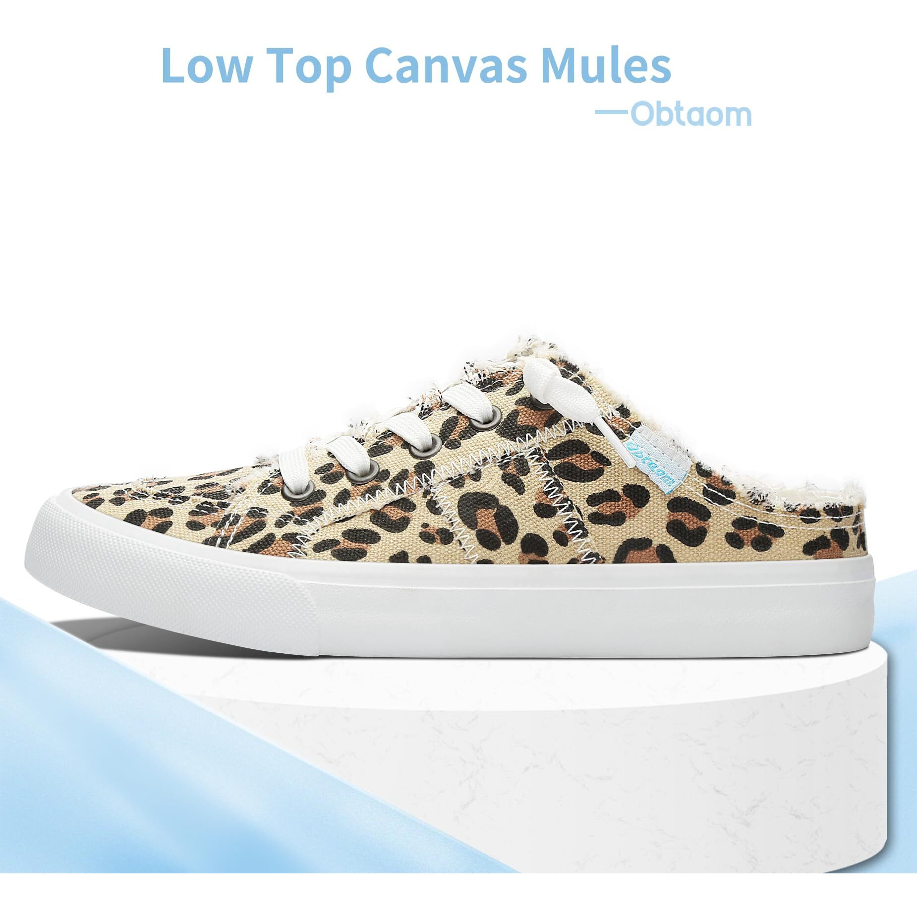 Obtaom Women Canvas Mules Memory Foam Clipper Fashion Sneakers Comfortable Slip-On Mule Backless Shoe(Leopard Print Us8)