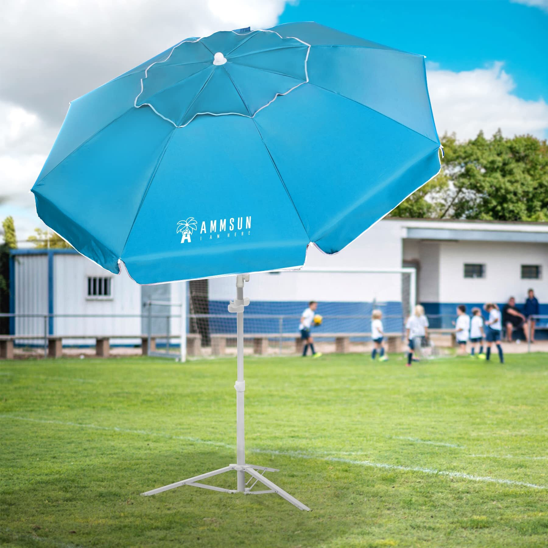 Ammsun Shade Umbrella, Premium Portable Umbrella With Stand, 6.5Ft Lightweight Free Standing Canopy For Sporting Games, Adjustable Instant Sun Protection And Easy To Carry, Light Blue