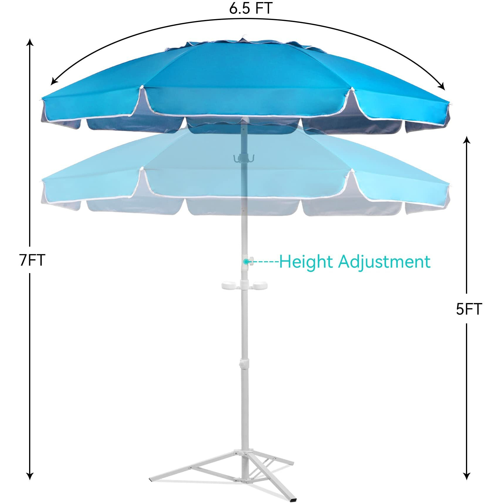 Ammsun Shade Umbrella, Premium Portable Umbrella With Stand, 6.5Ft Lightweight Free Standing Canopy For Sporting Games, Adjustable Instant Sun Protection And Easy To Carry, Light Blue