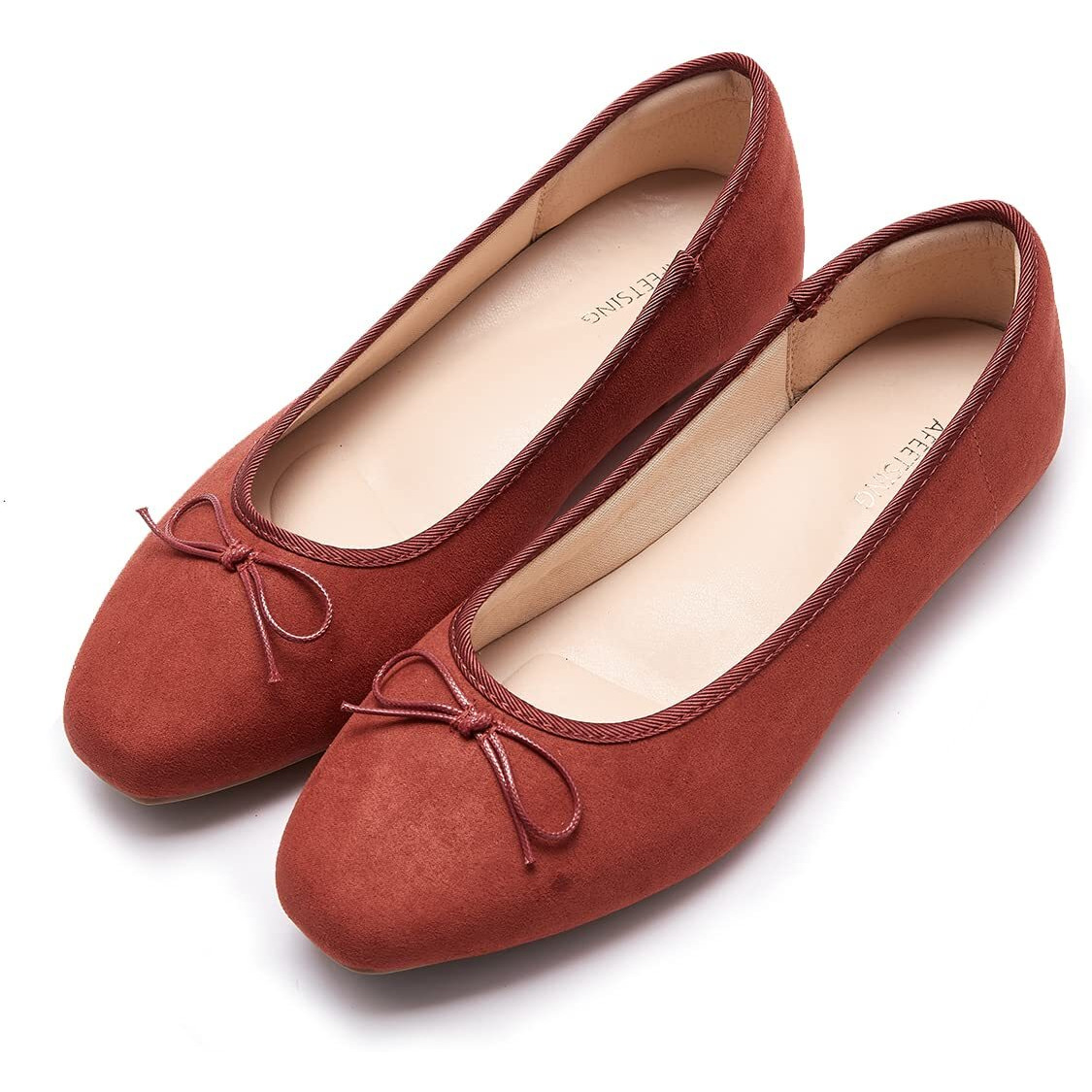 Afeetsing Women's Round Toe Ballet Flats Comfortable Bow Dressy Flats Shoes For Women (A-Wine Red, Numeric_10)