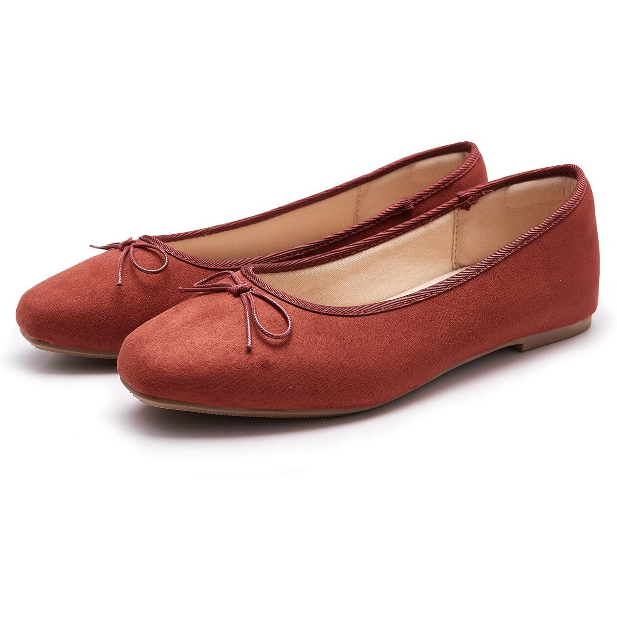 Afeetsing Women's Round Toe Ballet Flats Comfortable Bow Dressy Flats Shoes For Women (A-Wine Red, Numeric_10)