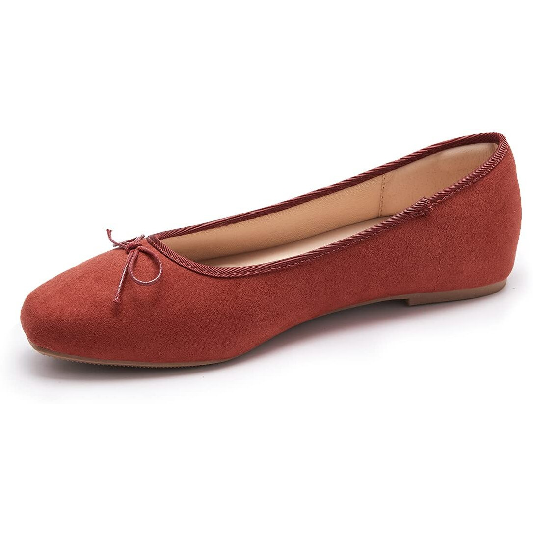 Afeetsing Women's Round Toe Ballet Flats Comfortable Bow Dressy Flats Shoes For Women (A-Wine Red, Numeric_10)