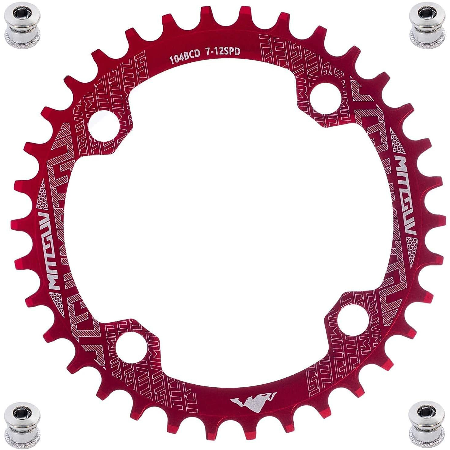Ybeki 30T 32T 34T 36T 38T 40T 42T 44T 46T 48T 50T 52T Chainring 104Bcd Round Oval Narrow Wide Single Bike Chainring For 8 9 10 11 Speed Mountain Bike Road Bike Mtb Bmx (Red Round, 42T)