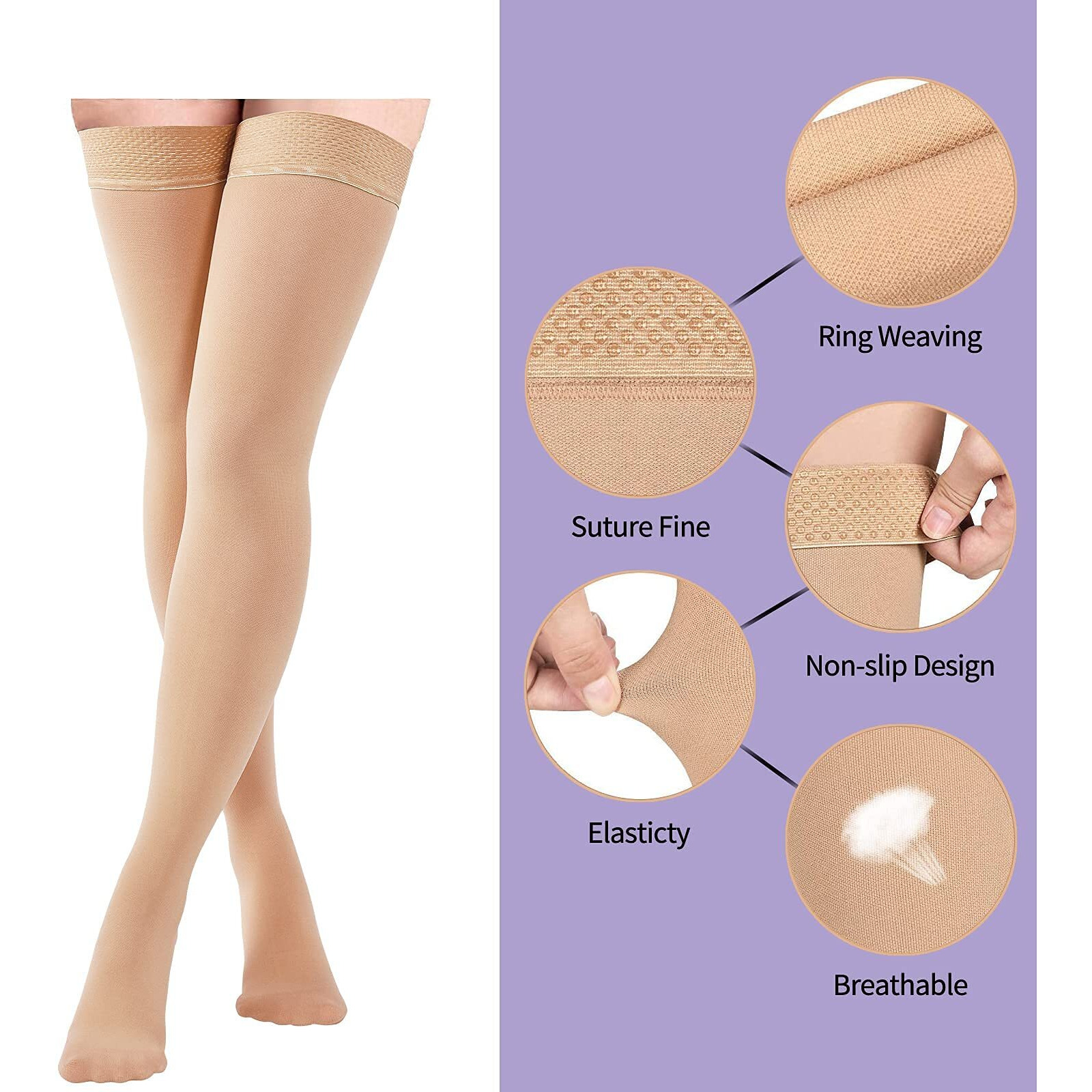 Thigh High Compression Stockings 20-30 Mmhg, Closed Toe Socks For Women & Men