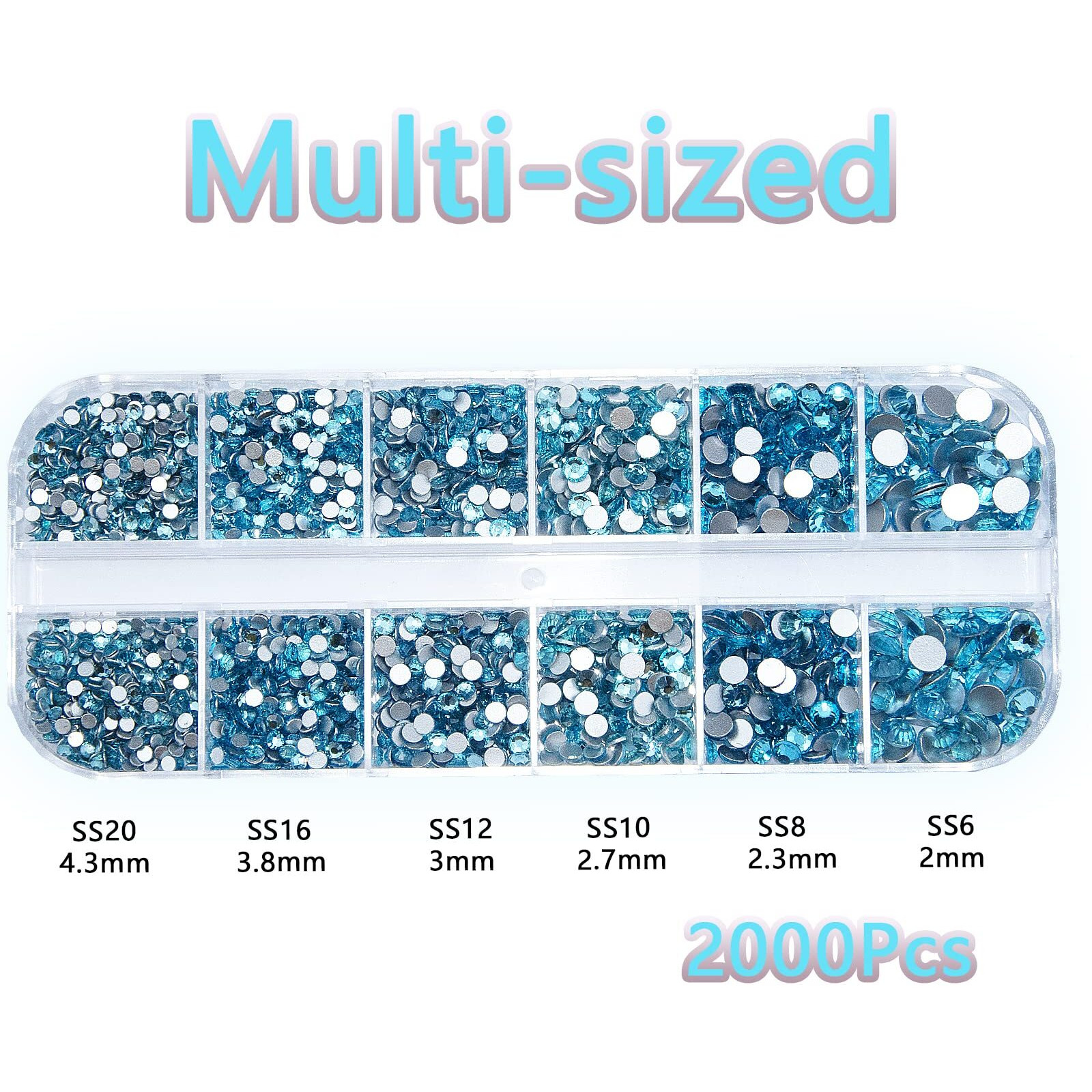 2120 Pcs Lake Blue Nail Rhinestones Crystals Glass Gems Stones Multi Shapes Sizes Blue Round Beads Flatback Rhinestones For Nail Diy Crafts Clothes Shoes Jewelry