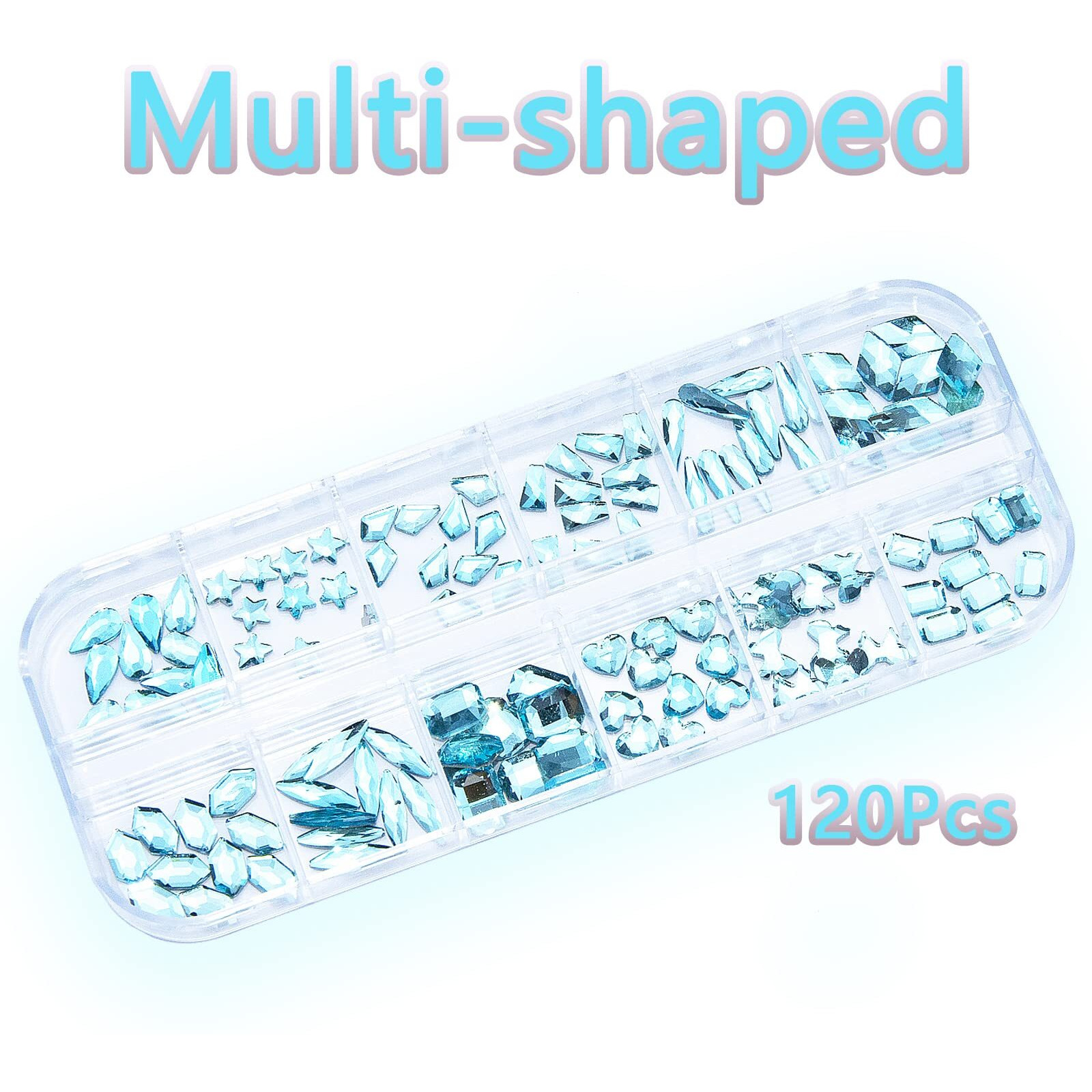 2120 Pcs Lake Blue Nail Rhinestones Crystals Glass Gems Stones Multi Shapes Sizes Blue Round Beads Flatback Rhinestones For Nail Diy Crafts Clothes Shoes Jewelry