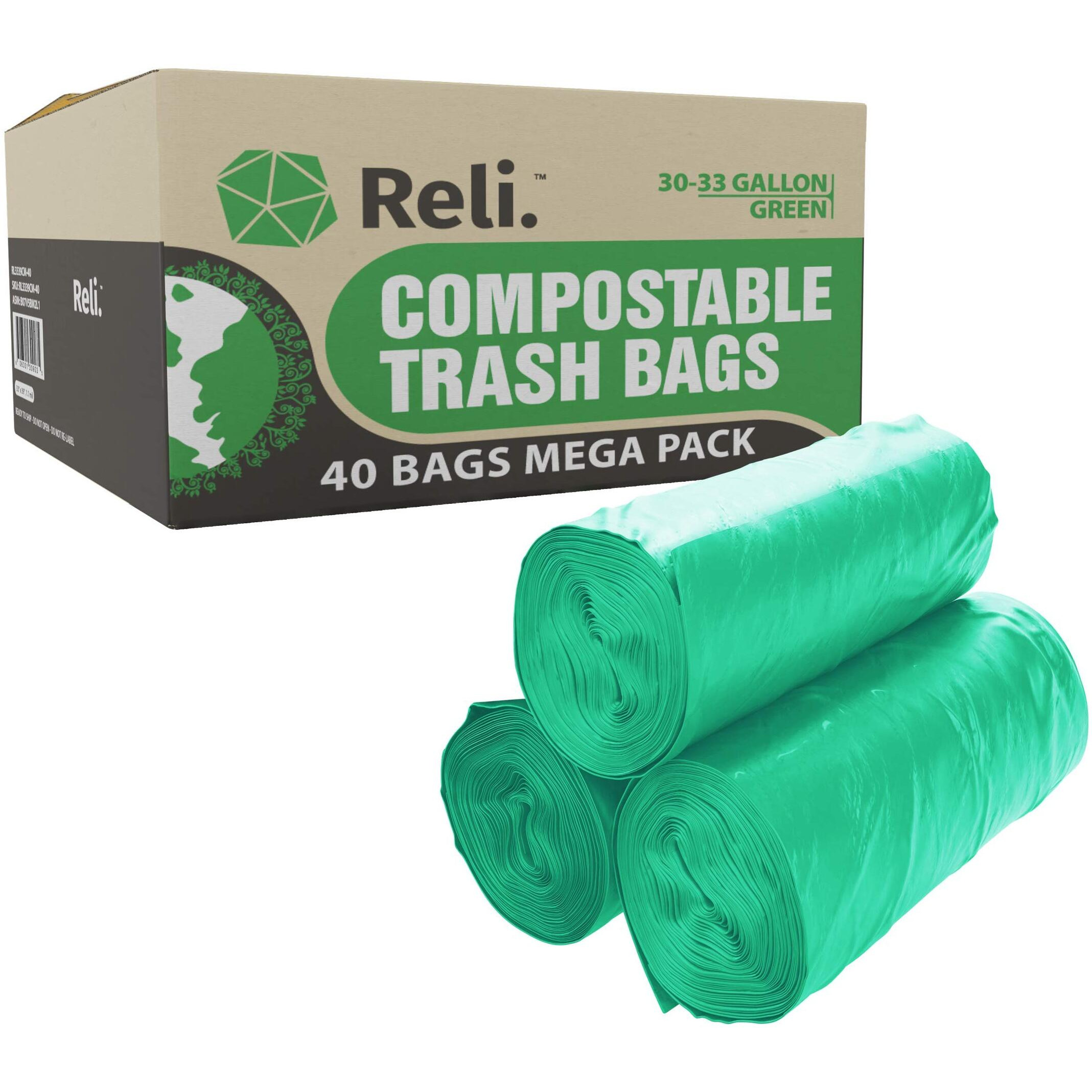 Reli. Compostable 33 Gallon Trash Bags | 40 Count | Astm D6400 | Green | Eco-Friendly | For Compost