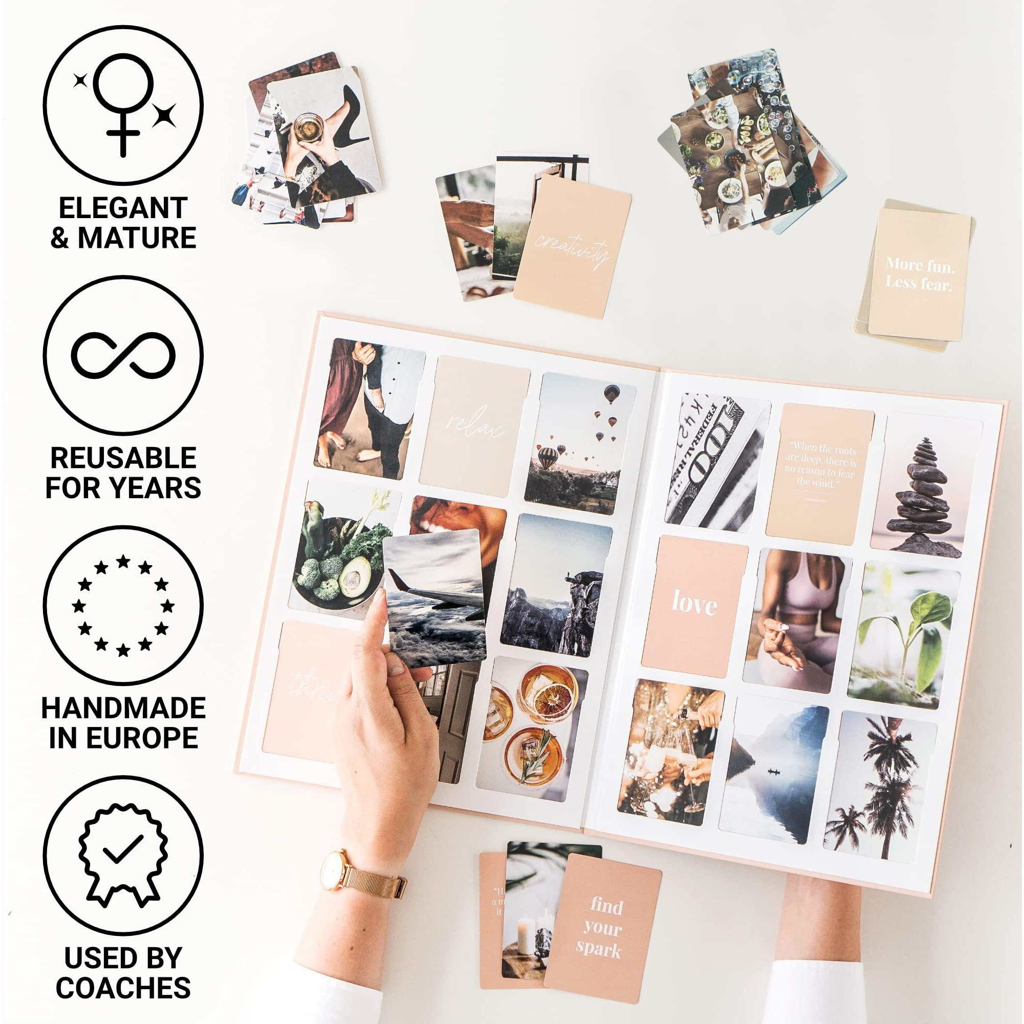 Vision Board Kit For Women - Complete Deluxe Dream & Mood Board Supplies For Adults | Law Of Attraction Manifestation | 100 Creative Pictures, 100 Inspiration Quotes, Folded Board, Goal-Setting Guide