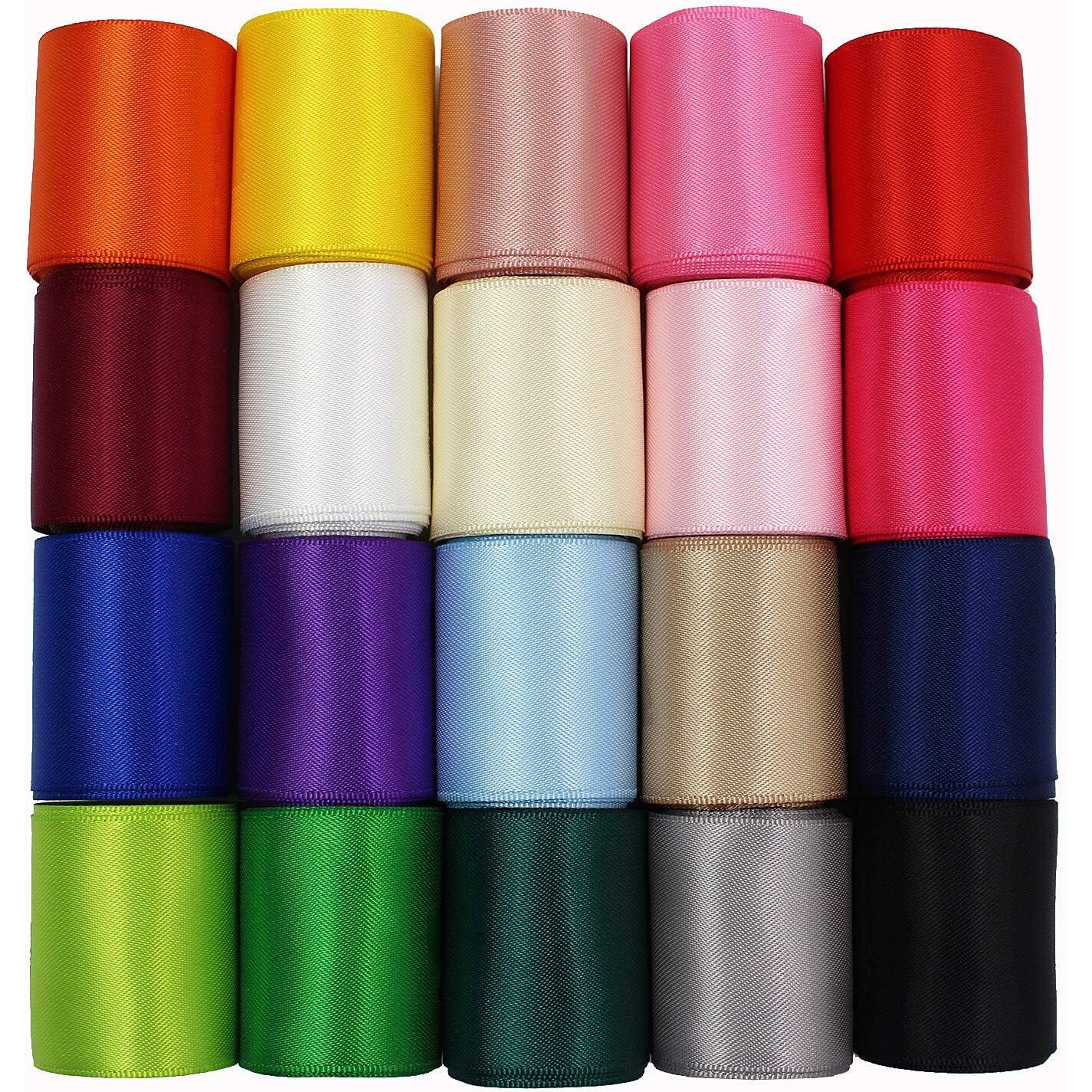 1-1/2 Inch Wide Solid Color Double Sided Polyester Satin Ribbon 20 Colors X 2 Yard Each Total 40 Yds Per Package