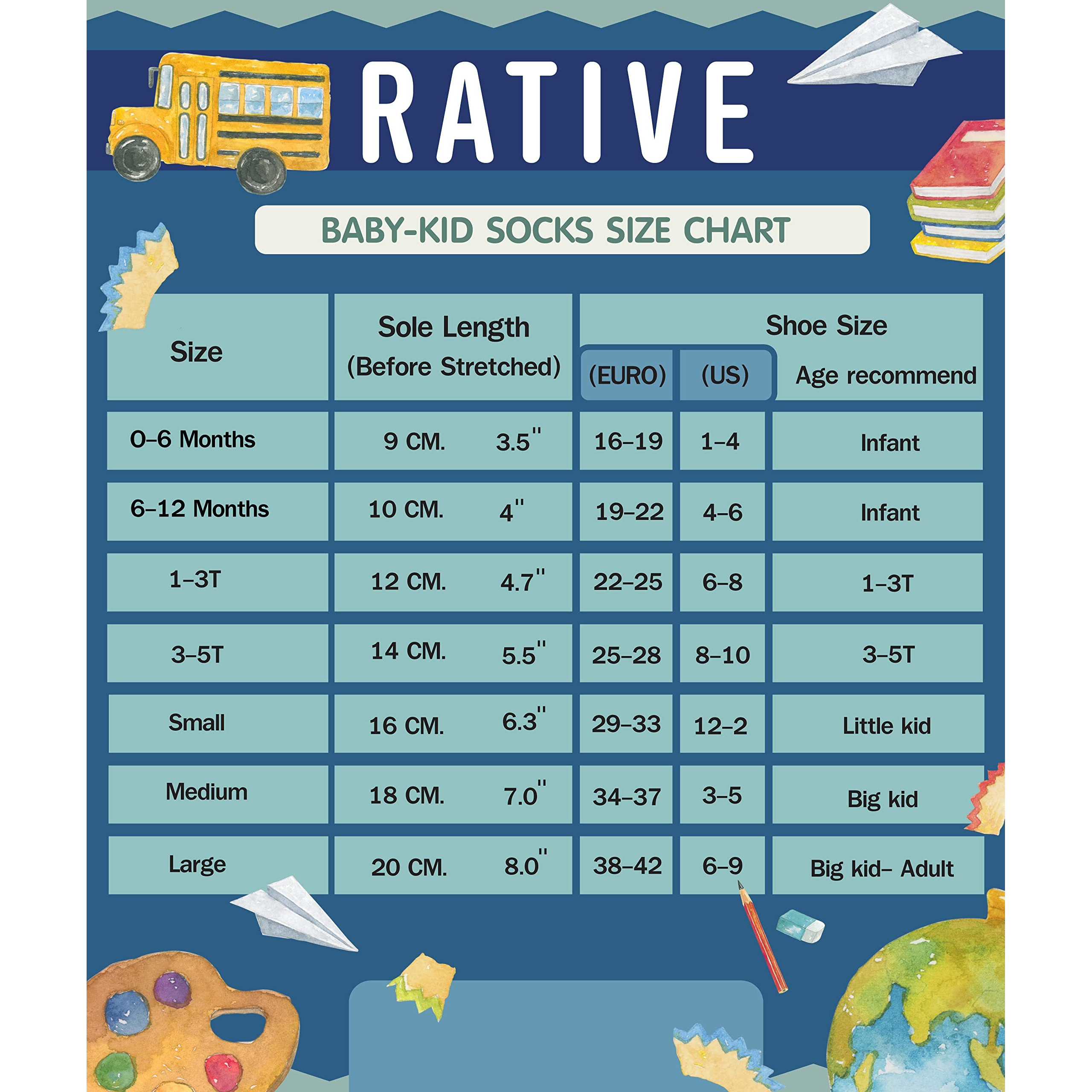 Rative 12-Pack Cotton Crew Socks For Unisex Baby Infant Toddler Kids Boys Girls(1-3T,12-Pairs/Ru-3Cun)