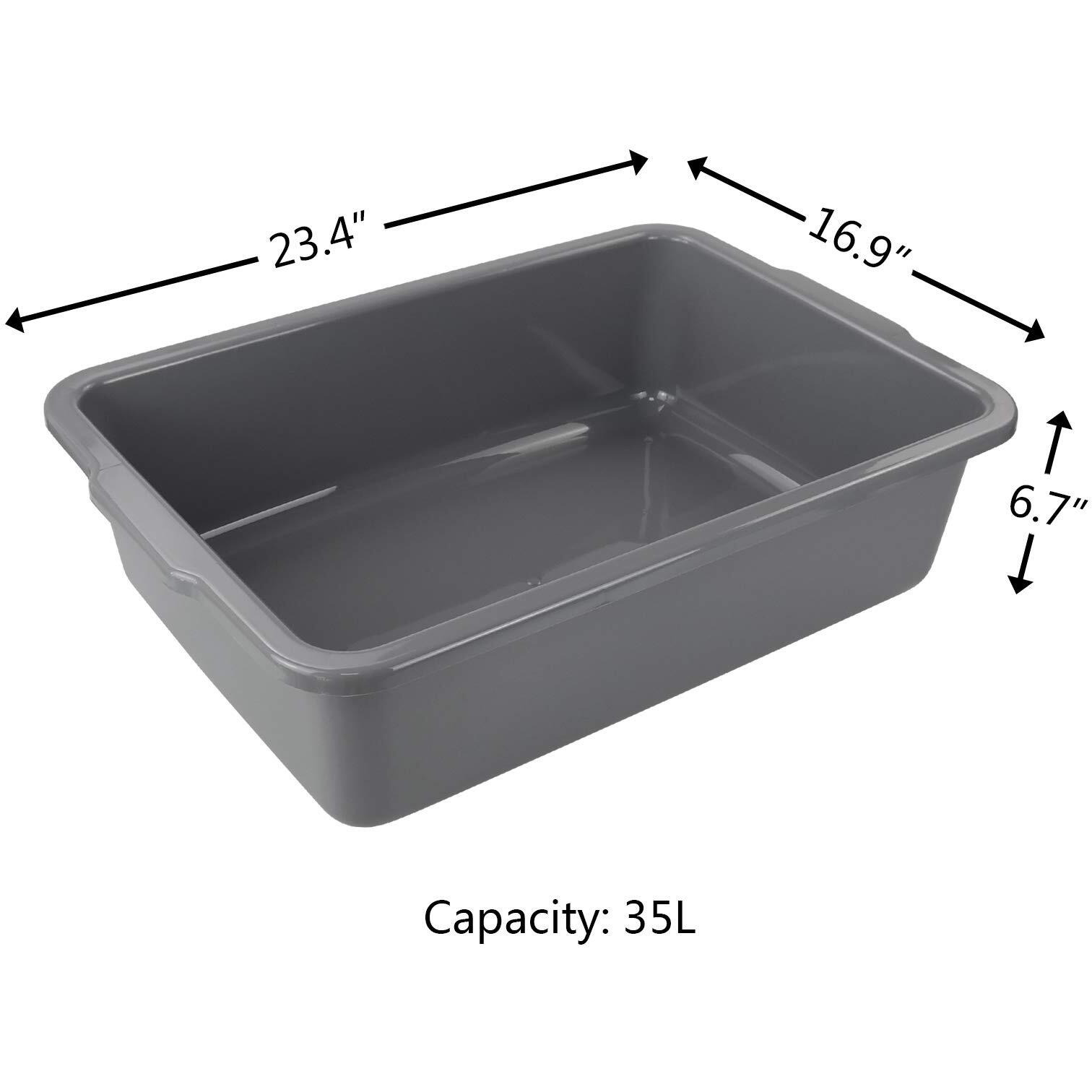 Eagrye 4-Pack Large Bus Tubs, Commercial Tote Box, Plastic Bus Box, 32 L, Grey