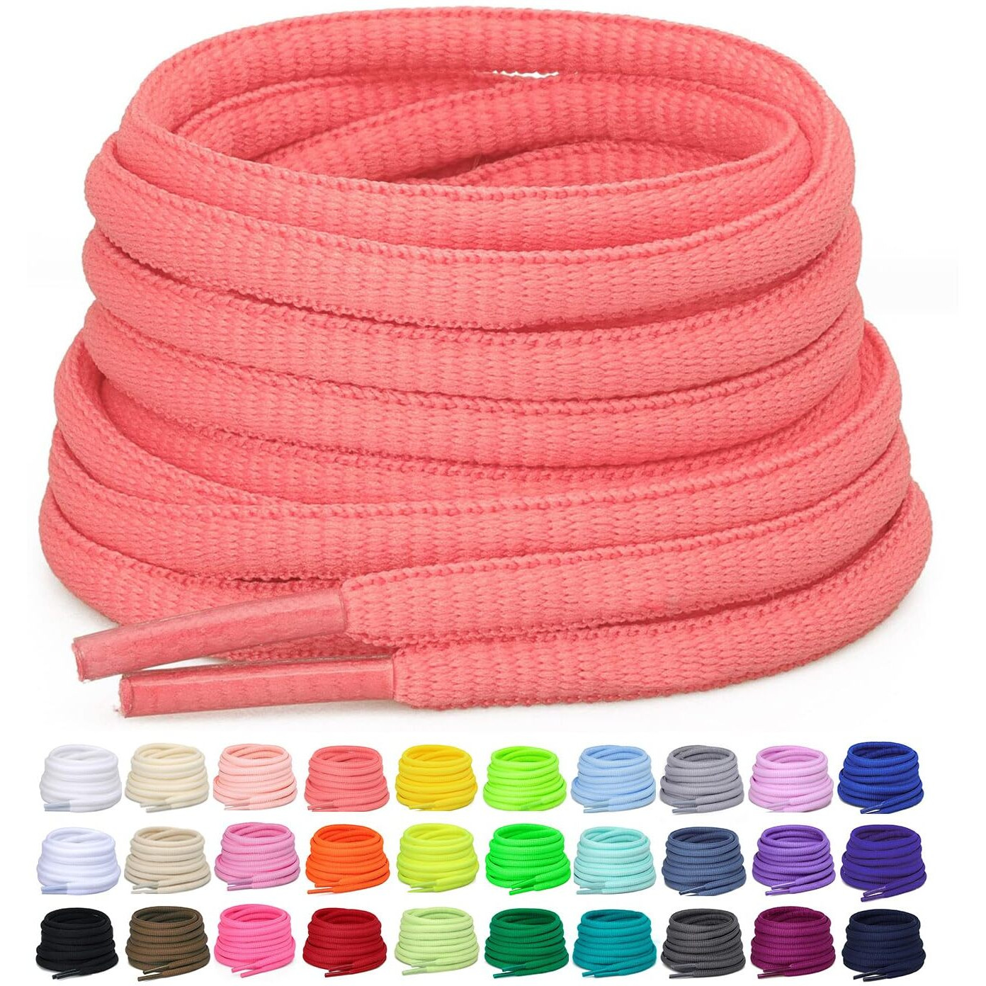 Puzeam 2 Pairs Oval Athletic Shoelaces 30 Colors 1/4" Half Round Shoe Laces For Sneakers - Watermelon Red 140