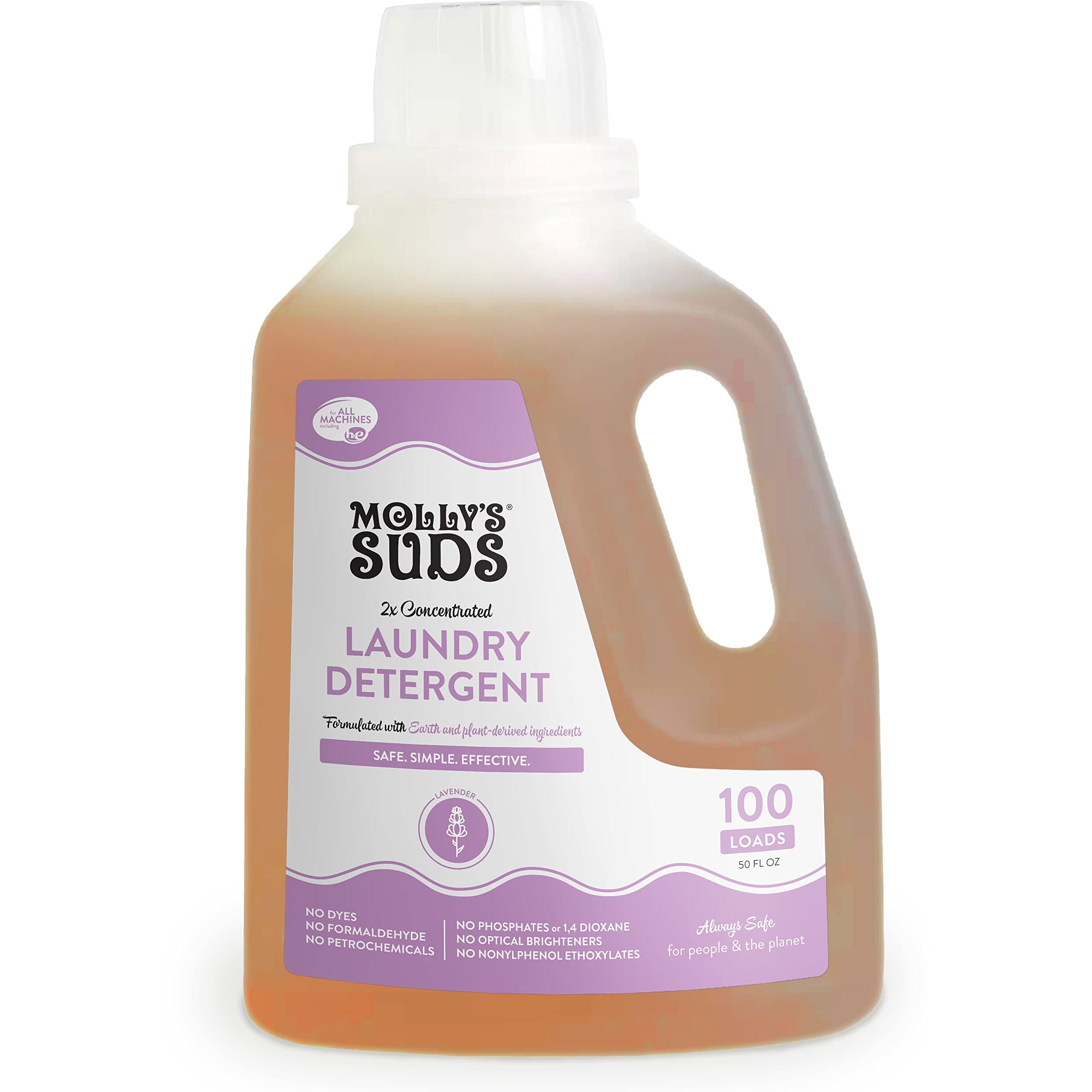 Molly's Suds Liquid Laundry Detergent | Natural Laundry Detergent Soap For Sensitive Skin, 2X Concentrated, High Efficiency (He) | Lavender - 100 Loads