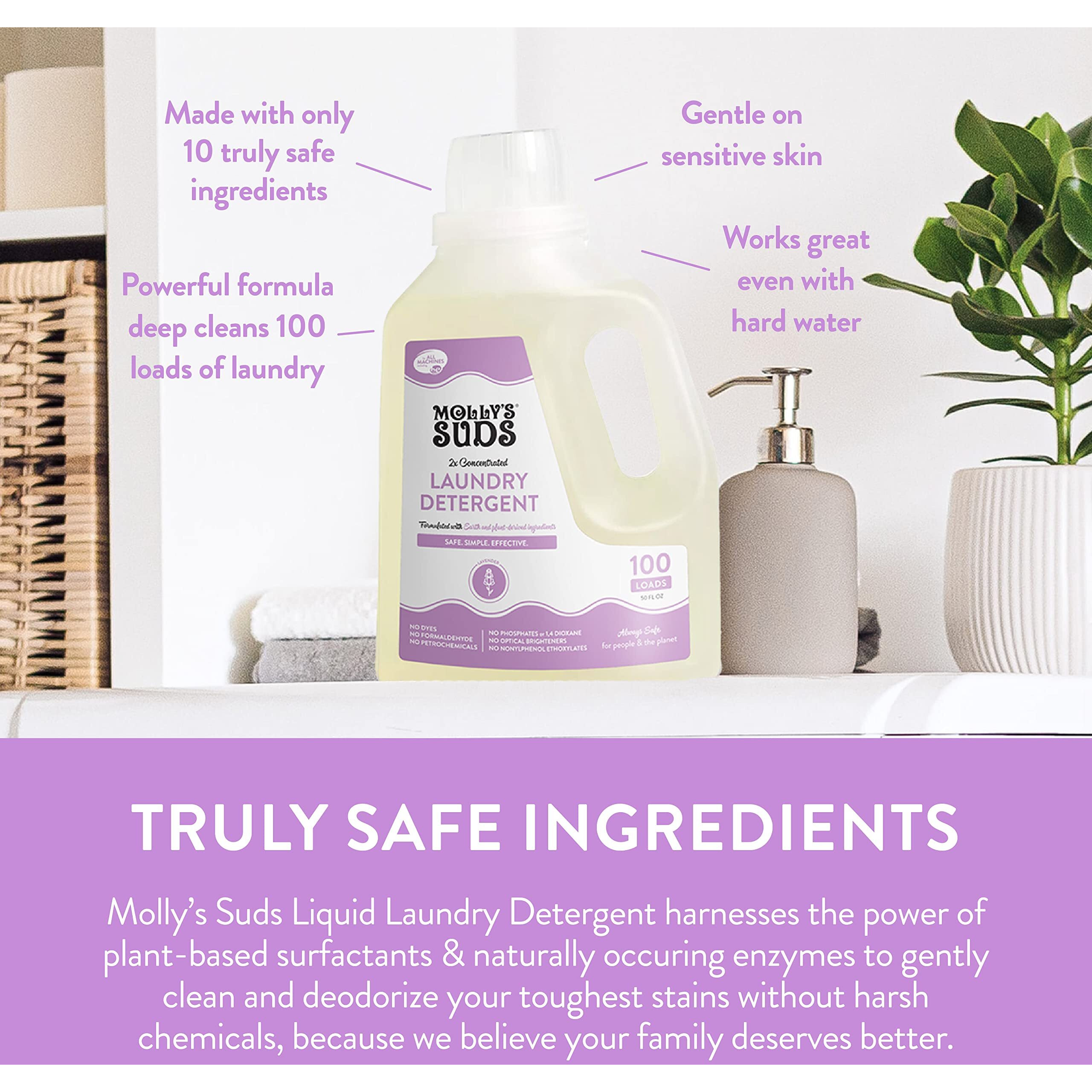 Molly's Suds Liquid Laundry Detergent | Natural Laundry Detergent Soap For Sensitive Skin, 2X Concentrated, High Efficiency (He) | Lavender - 100 Loads