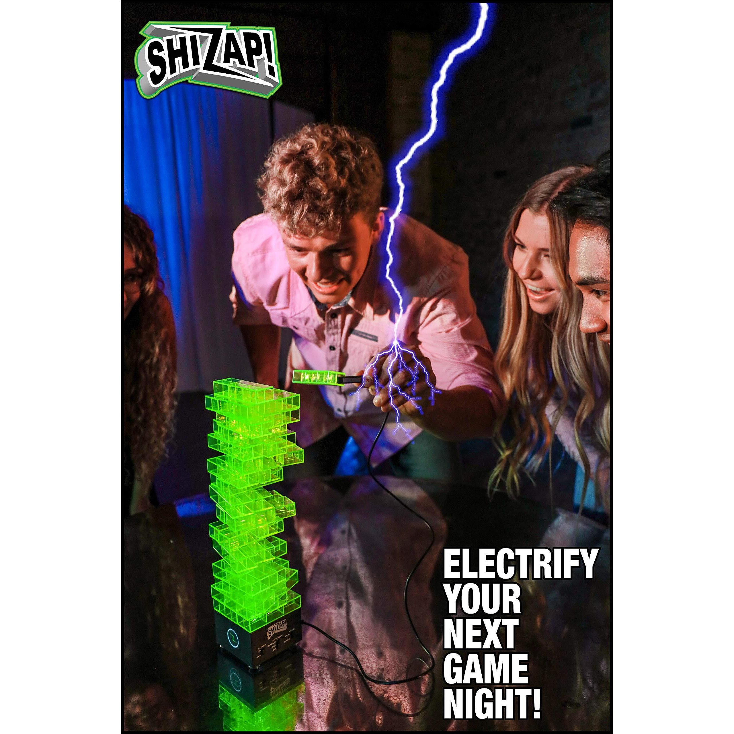 Shizap The Energized Stacking Block Game - Electric Shocking Light Up Tumble Tower - Family-Friendly Party Games For Teens And Adults