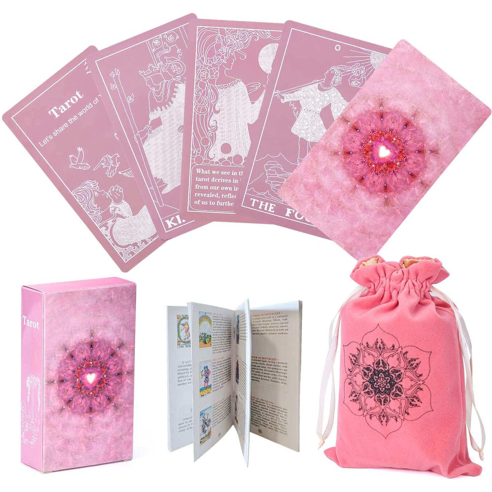 Erbacan [Upgrade] Classic Pink Tarot Cards With Guidebook-Tarot Cards For Beginners-Learining Tarot Deck With Guidebook(Velvet Tarot Bag)