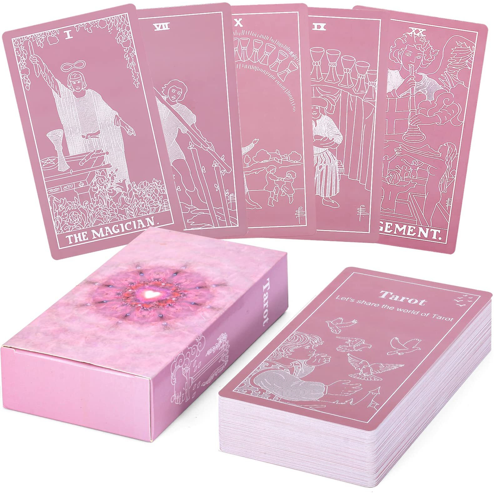 Erbacan [Upgrade] Classic Pink Tarot Cards With Guidebook-Tarot Cards For Beginners-Learining Tarot Deck With Guidebook(Velvet Tarot Bag)