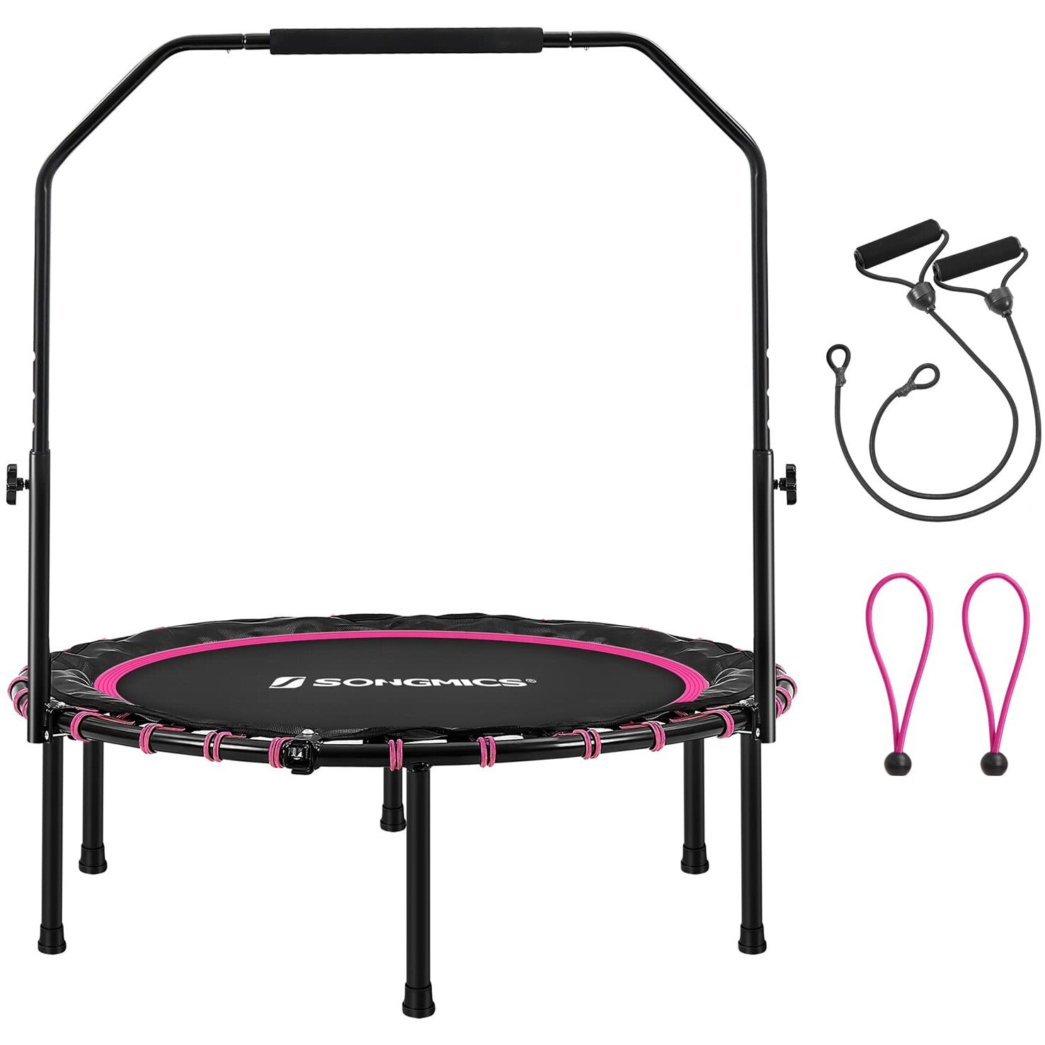 Songmics 40 Inches Mini Fitness Trampoline, Fitness Rebounder With Adjustable Handrail, Foldable Trampoline For At-Home Workout, Max. Load 264.6 Lb, Pink And Black Ustr040P01
