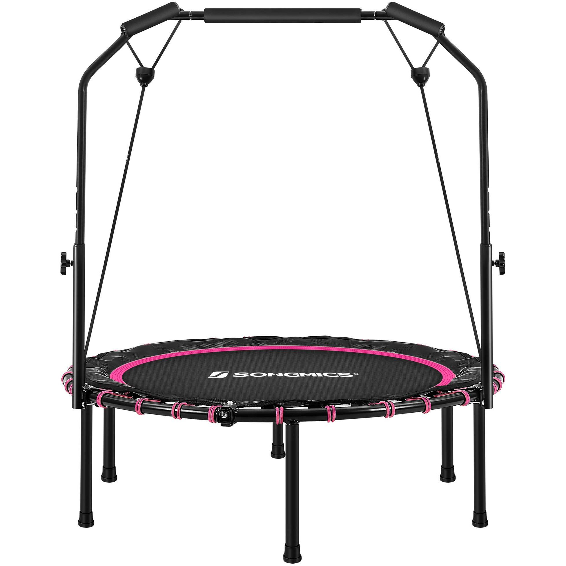 Songmics 40 Inches Mini Fitness Trampoline, Fitness Rebounder With Adjustable Handrail, Foldable Trampoline For At-Home Workout, Max. Load 264.6 Lb, Pink And Black Ustr040P01