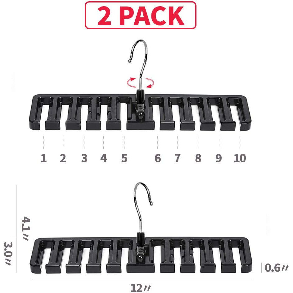 Diommell 2 Pcs Belts Rack, Storage Organizer, Hanger, Holder - Closet Tie Racks Hangers Sturdy For Men Women, Black