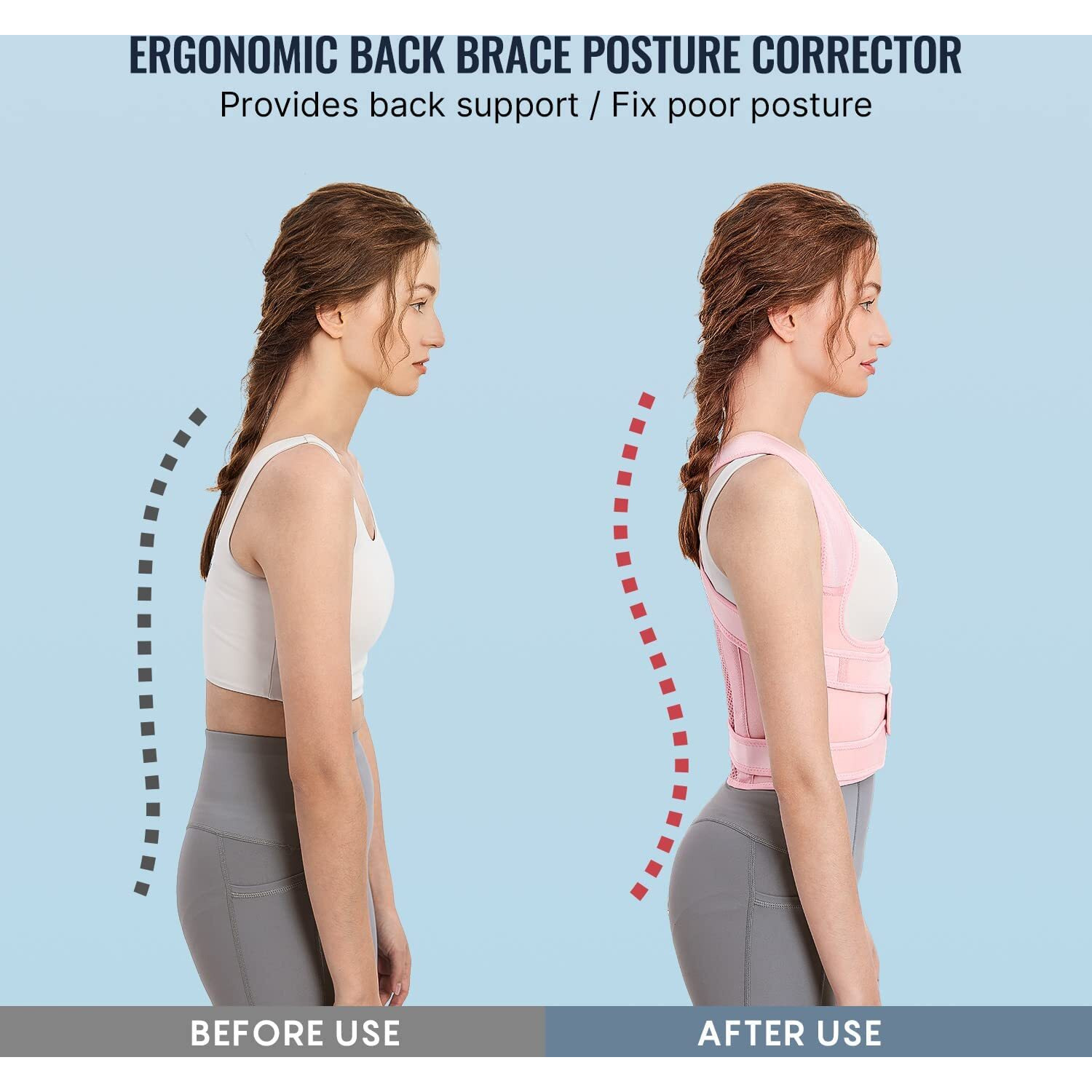 Back Brace And Posture Corrector For Women And Men, Back Straightener Posture Corrector, Scoliosis And Hunchback Correction, Back Pain, Spine Corrector, Support, Adjustable Posture Trainer, Pink, Medium (Waist 34-41 Inch)