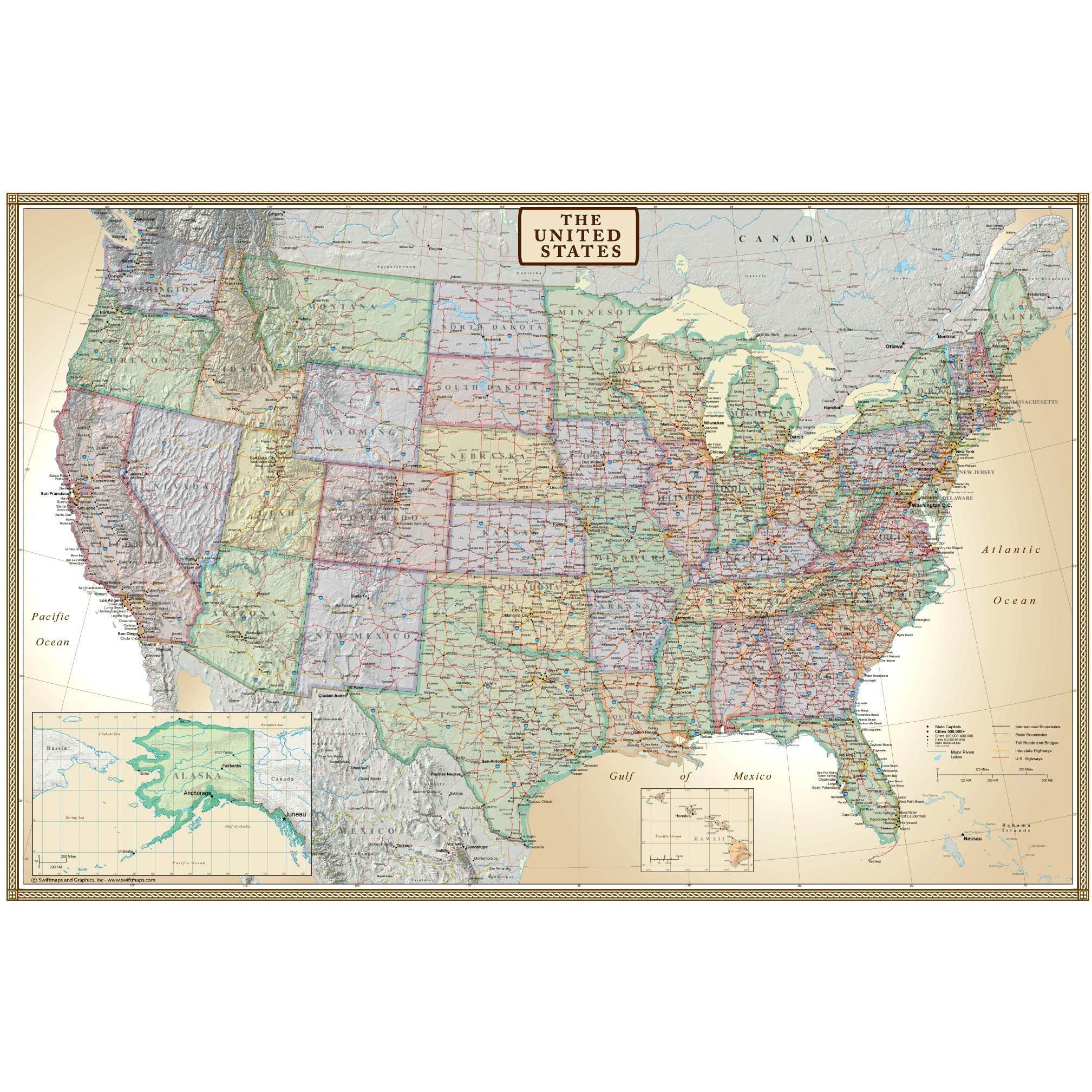 24X36 United States, Usa Us Executive Wall Map Poster Mural (24X36 Laminated)