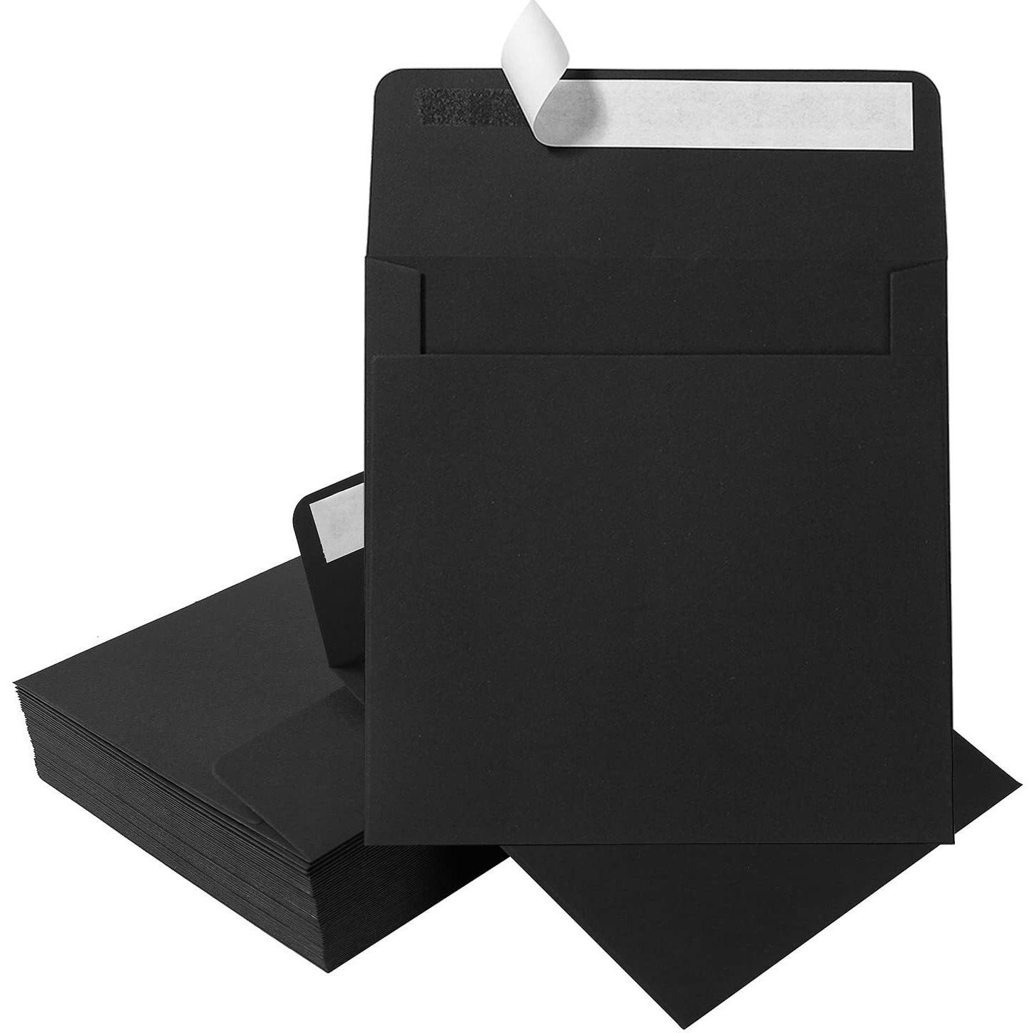 50 Pack Colorful 6 X 6 Envelopes Square Envelopes Self Seal For Wedding, Party Invitations, Greeting Cards, Announcements, Photos, Cddvd Sleeves (Black)