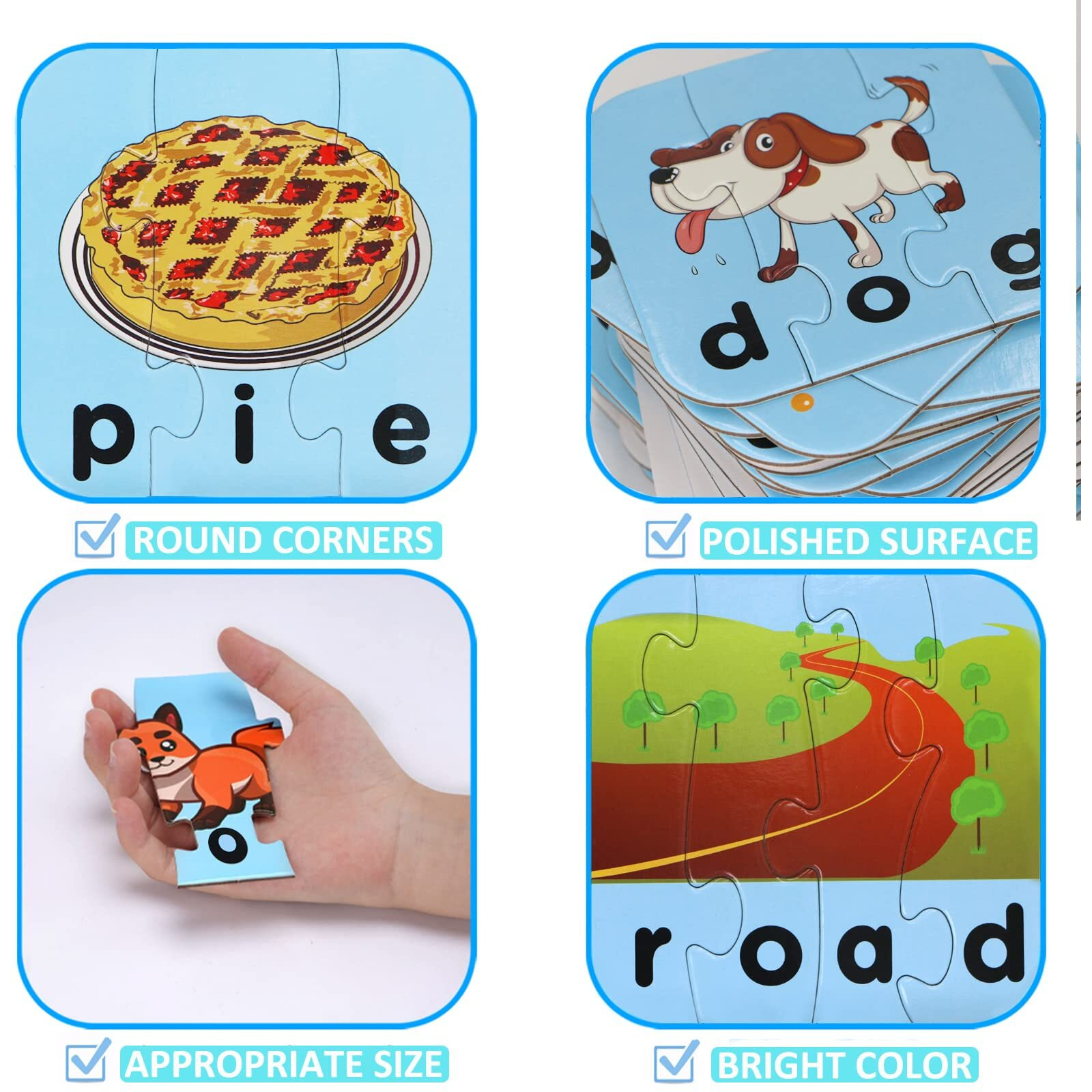 80 Words Self-Correcting Spelling Puzzles, Double-Sided Three And Four Letter Words With Matching Images, Perfect For Preschool Learning