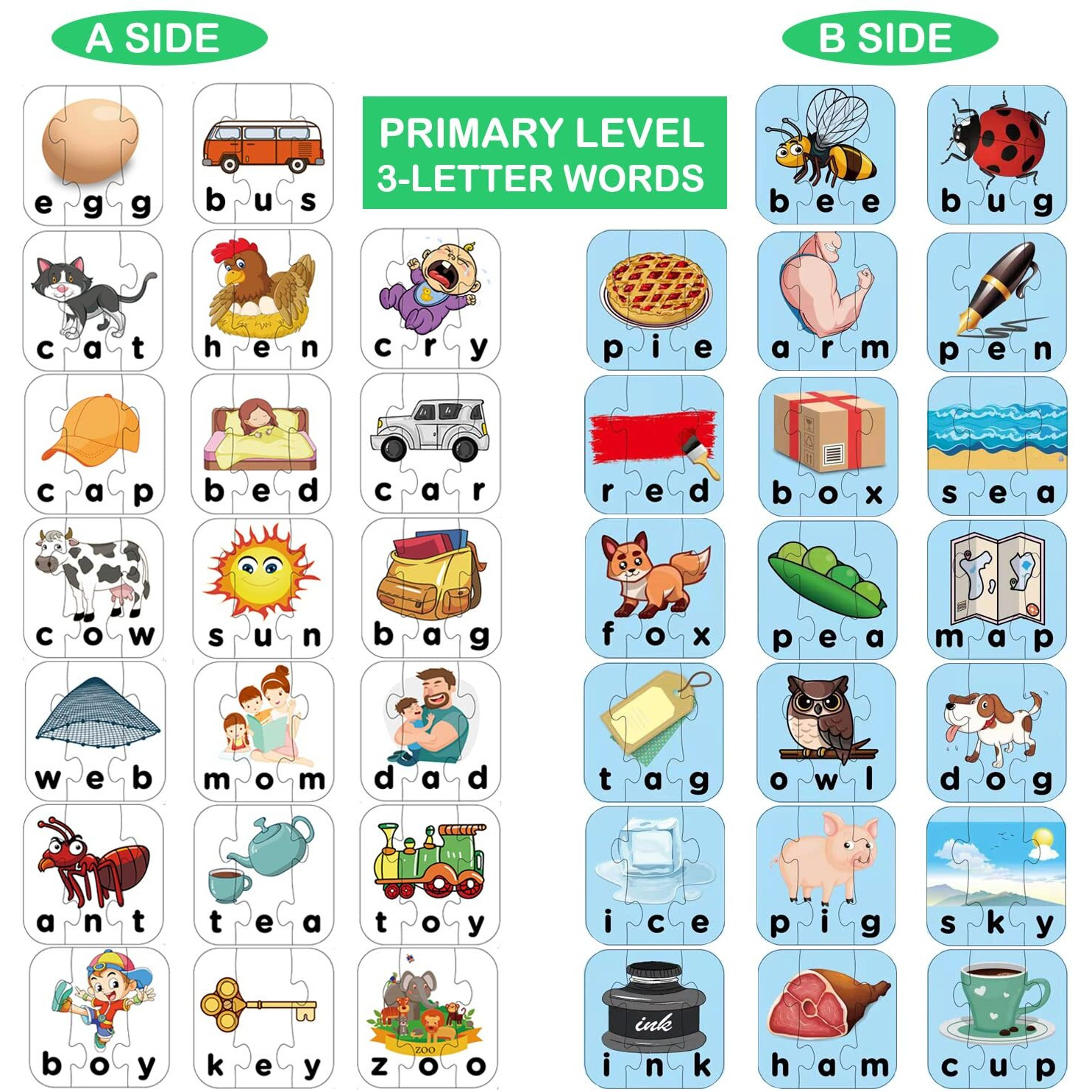 80 Words Self-Correcting Spelling Puzzles, Double-Sided Three And Four Letter Words With Matching Images, Perfect For Preschool Learning