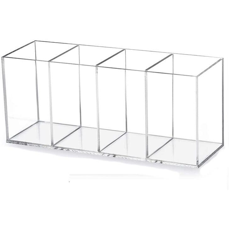 Acrylic Pen Holder 4 Compartments Clear Pencil Holder Organizer Makeup Brush Holder