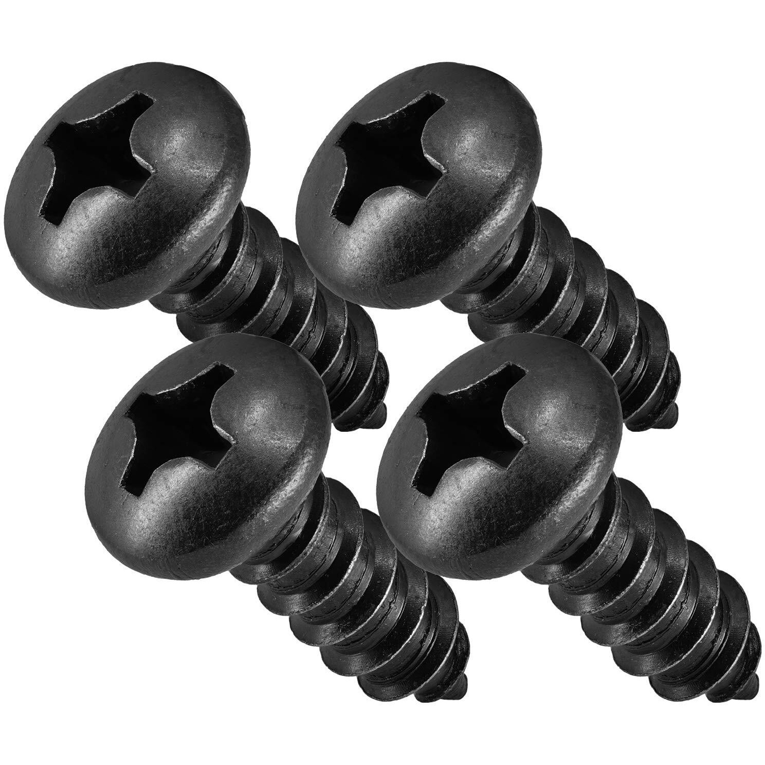 Black License Plate Screws, Black Head Stainless Steel Screws With Pan Head, Black Oxidized Finish (Pack Of 4)