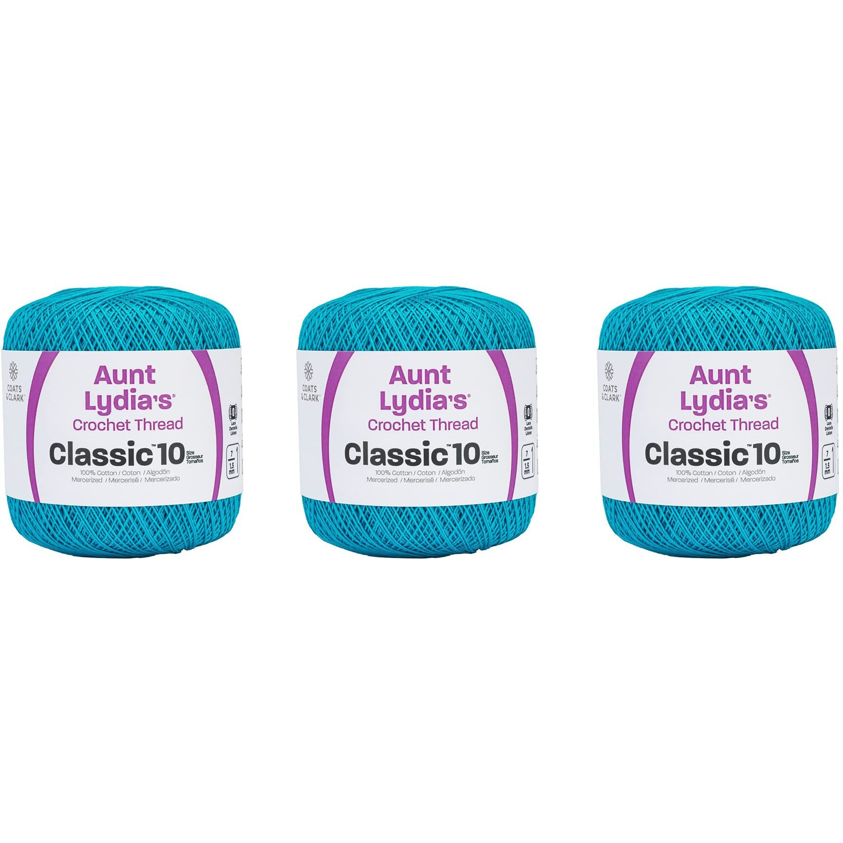 Aunt Lydia Classic Parakeet Crochet - 3 Pack Of 350Y/320M - Cotton - Gauge 10 - Crochet