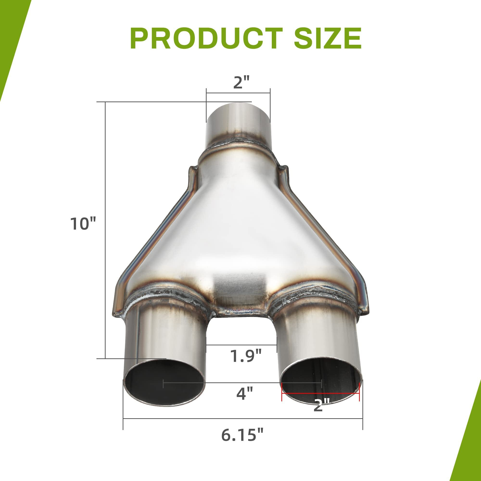 Autosaver88 Stainless Steel 2 Inch Exhaust Y Pipe, 2" Single To 2" Dual Exhaust Adapter Connector, 10" Overall Length, Universal 2 Inch Y-Pipe, Weld-On