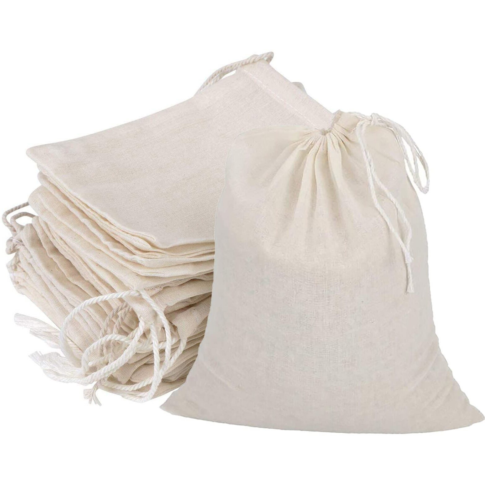 Giyomi 20 Pcs Muslin Drawstring Bags, Natural Unbleached Cotton Straining Herbs Cheesecloth Bags, Coffee Tea Brew Bags, Soup Gravy Broth Stew Bags, Bone Broth Brew Bags,Spice Bags (8 X 10 Inches)