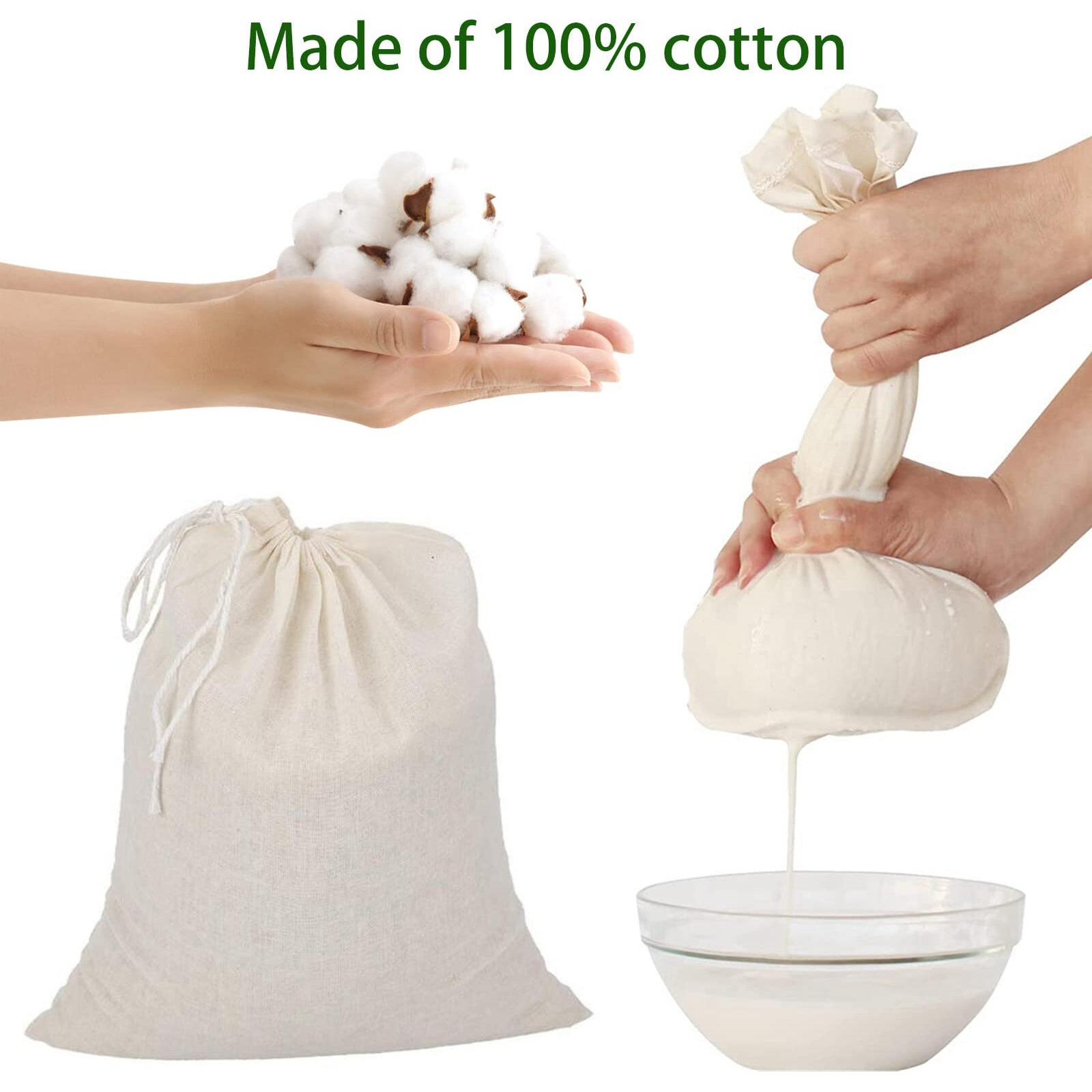 Giyomi 20 Pcs Muslin Drawstring Bags, Natural Unbleached Cotton Straining Herbs Cheesecloth Bags, Coffee Tea Brew Bags, Soup Gravy Broth Stew Bags, Bone Broth Brew Bags,Spice Bags (8 X 10 Inches)