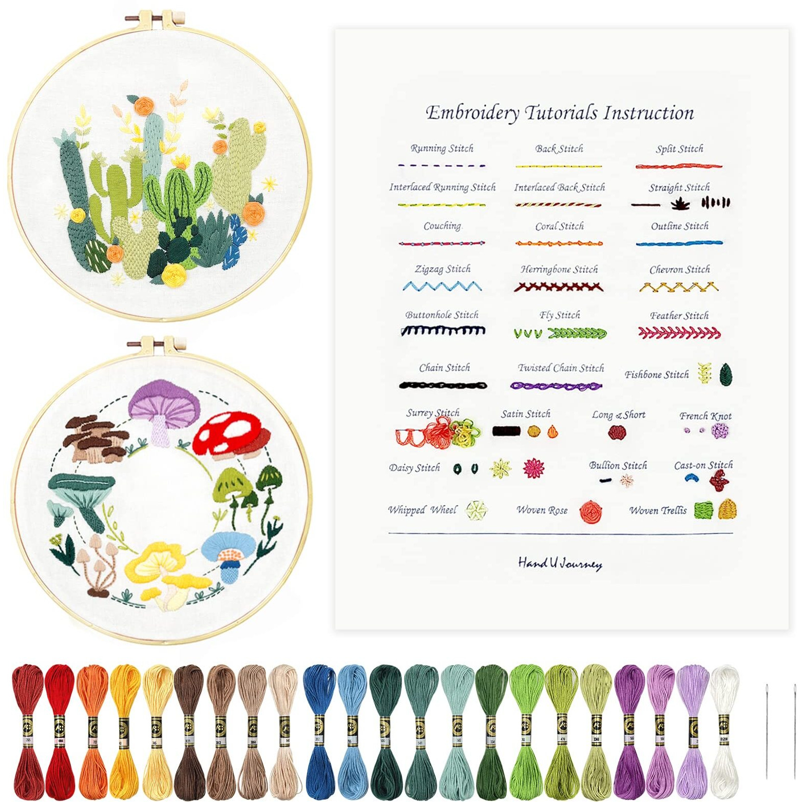 Hand U Journey Basic Embroidery Stitch Kit Perfect For Beginners With 28 Different Stitches And A Mushroom Embroidery Set