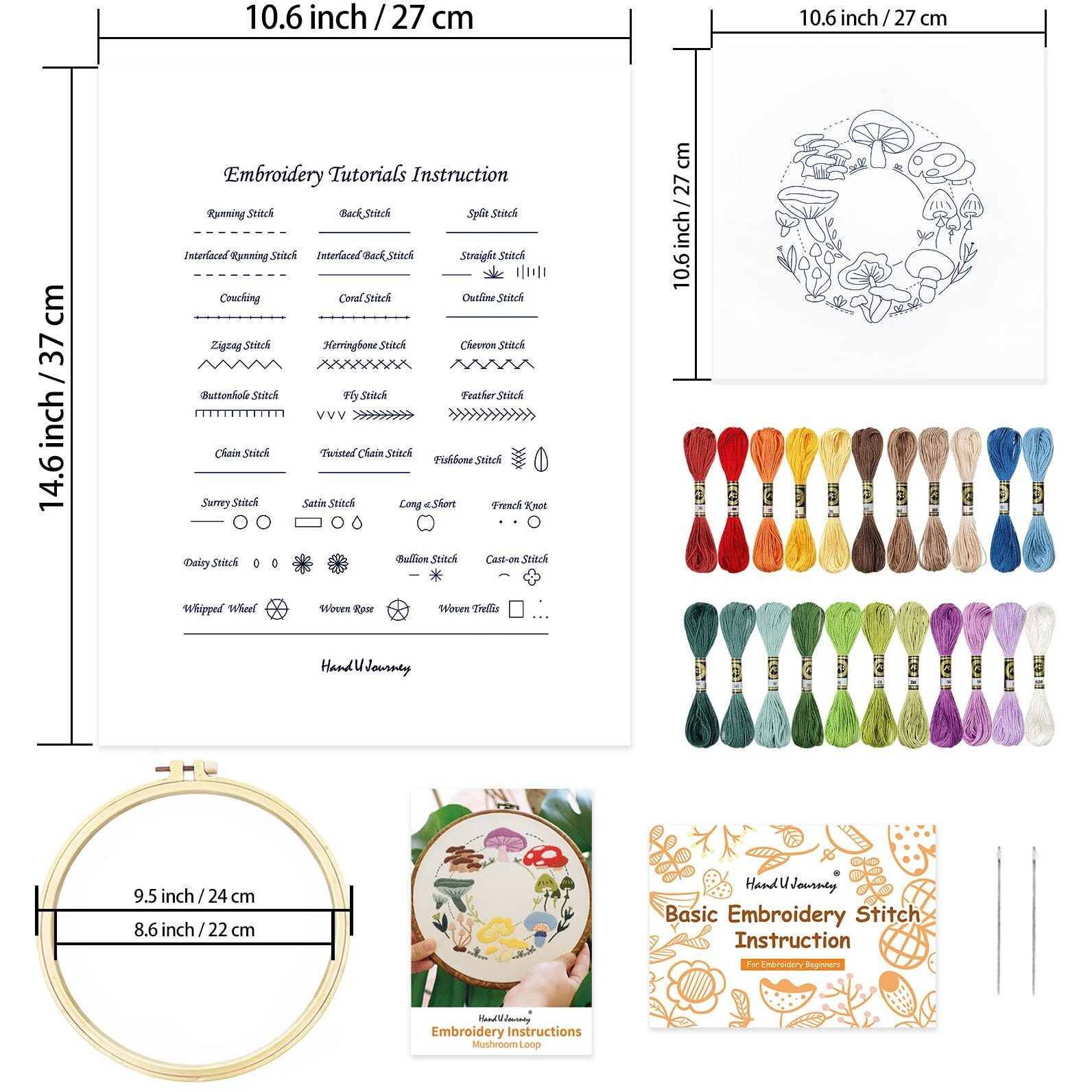 Hand U Journey Basic Embroidery Stitch Kit Perfect For Beginners With 28 Different Stitches And A Mushroom Embroidery Set