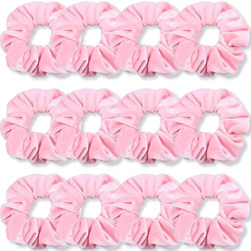 Ivaryss Pink Scrunchies, Premium Velvet Soft Hair Scrunchy, Solid Colors Thick Elastic Bands, Hair Accessories For Women And Girls, 12 Pack