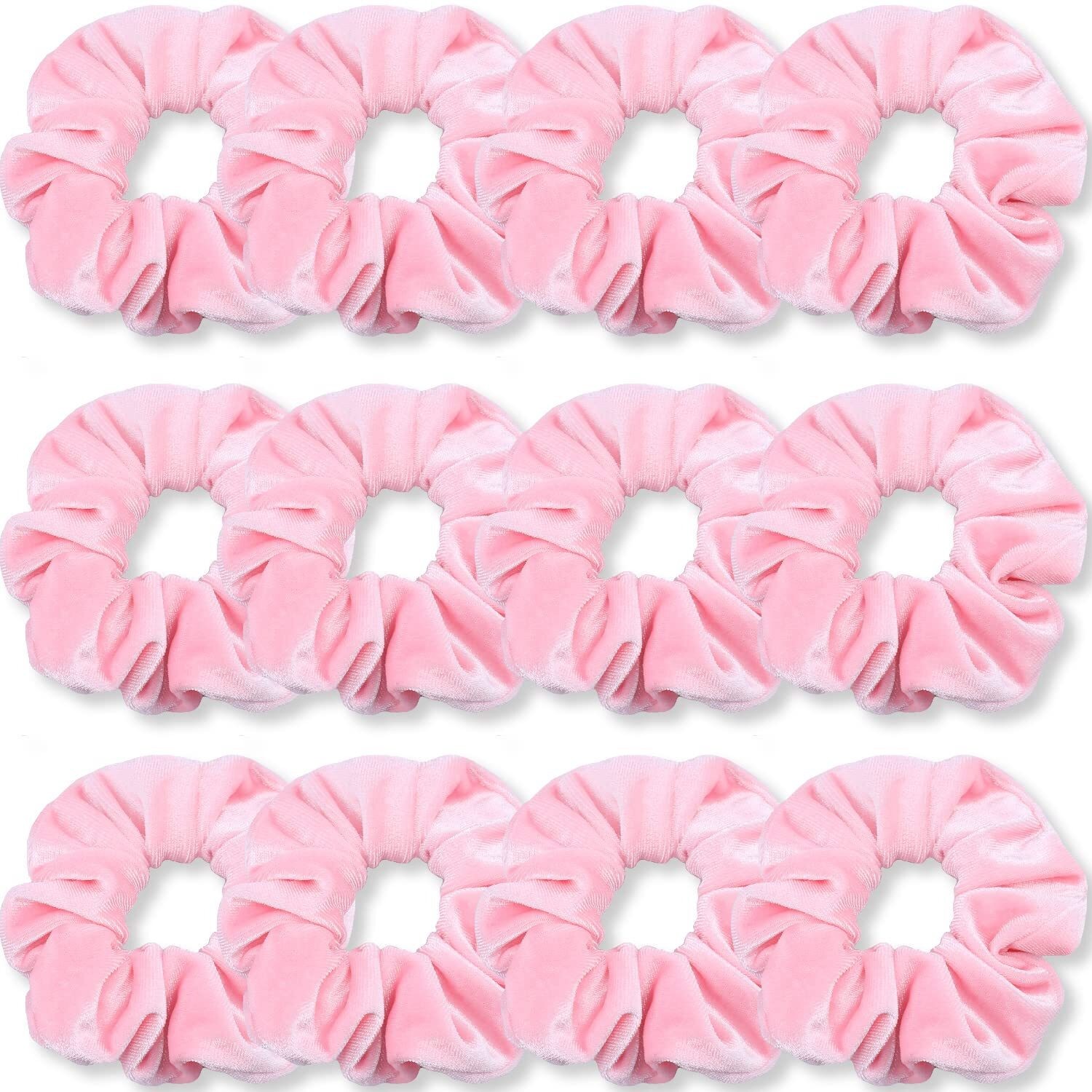 Ivaryss Pink Scrunchies, Premium Velvet Soft Hair Scrunchy, Solid Colors Thick Elastic Bands, Hair Accessories For Women And Girls, 12 Pack