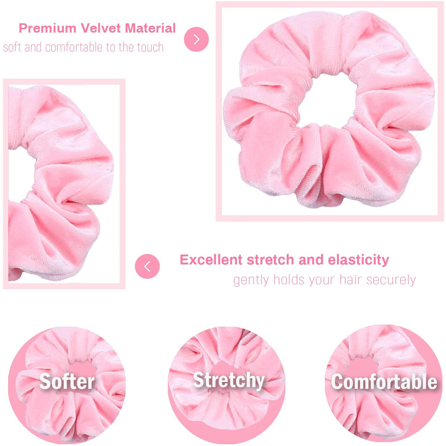 Ivaryss Pink Scrunchies, Premium Velvet Soft Hair Scrunchy, Solid Colors Thick Elastic Bands, Hair Accessories For Women And Girls, 12 Pack