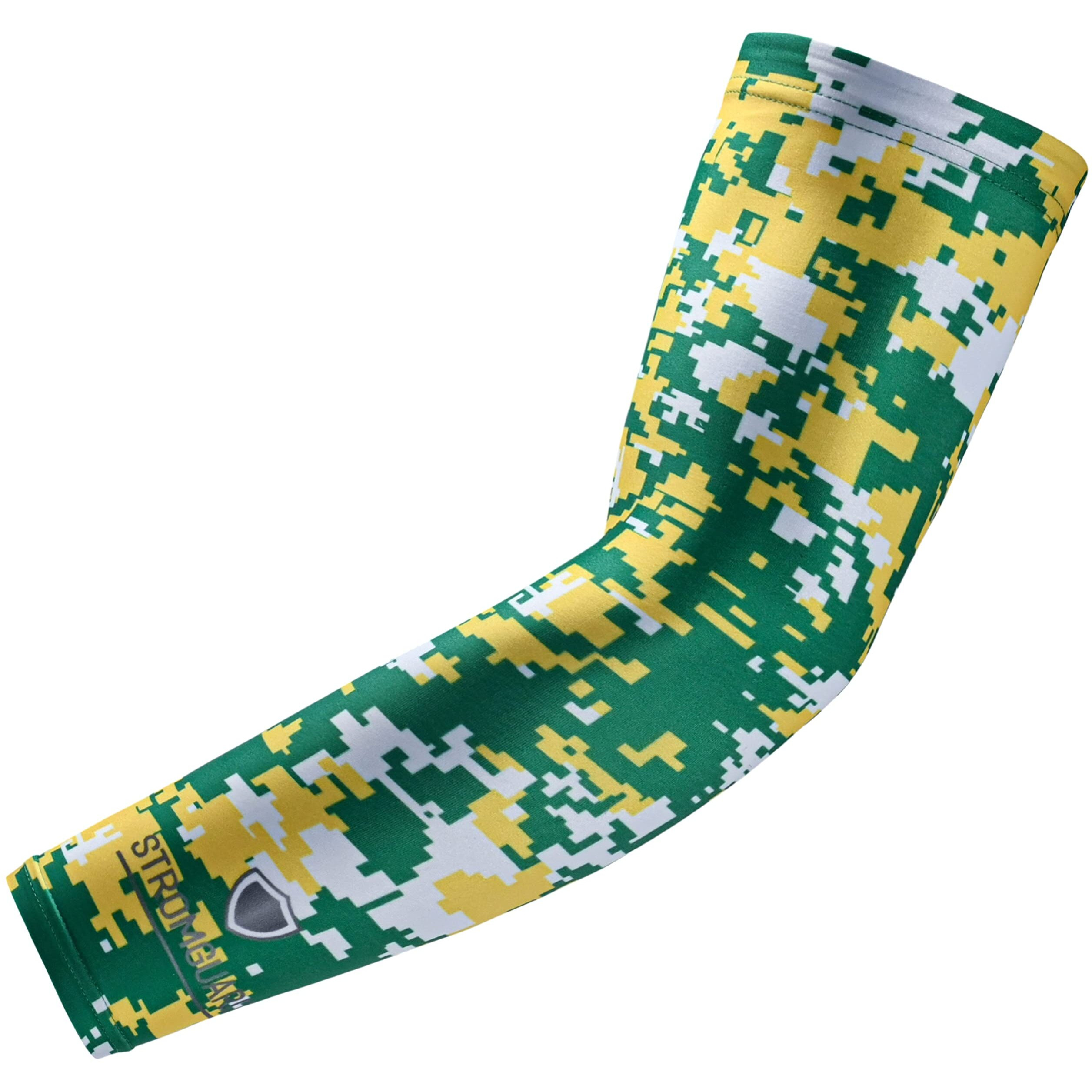 Stromguard Compression Sports Arm Sleeve Digital Camo Baseball Football Basketball - (One Arm Sleeve) (Youth Medium, 15 - Green-Yellow-White)