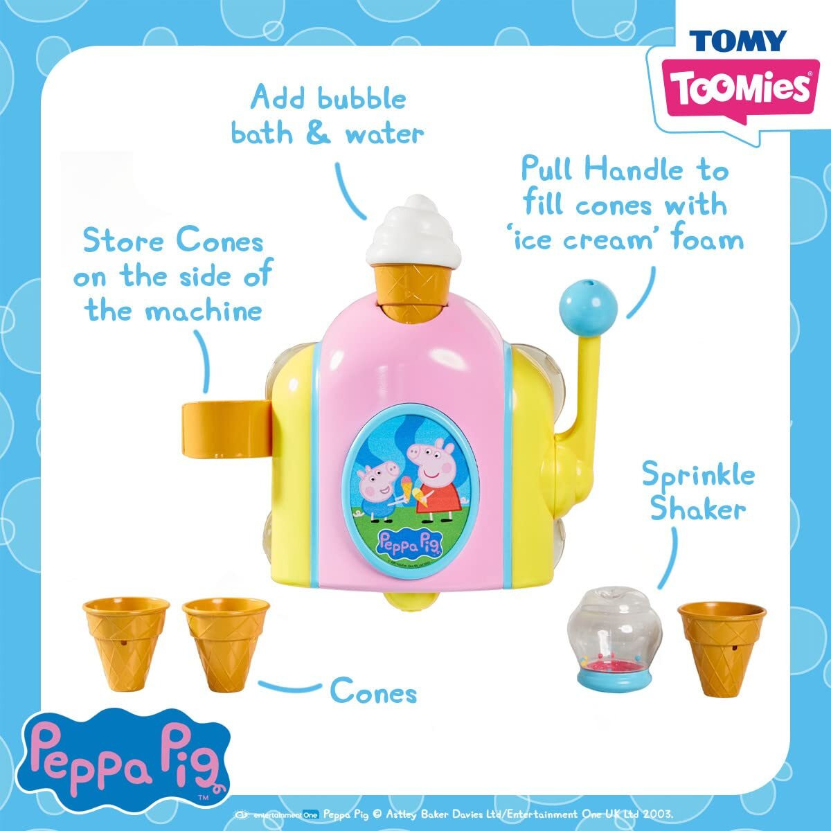 Toomies Peppa Pig Bubble Ice Cream Maker Bath Toy From Tomy Bath Time Peppa Pig Toy With Foam-Producing Pump Action - 18M+