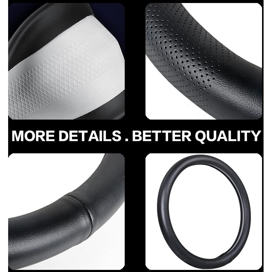 Vargtr Car Steering Wheel Cover,Universal 15 Inch Premium Leather Car Steering Wheel Cover,Best Grip,Perforated Design,Breathable,Non-Slip,Sweat-Absorbent,Warm In Winter And Cool In Summer (Black)