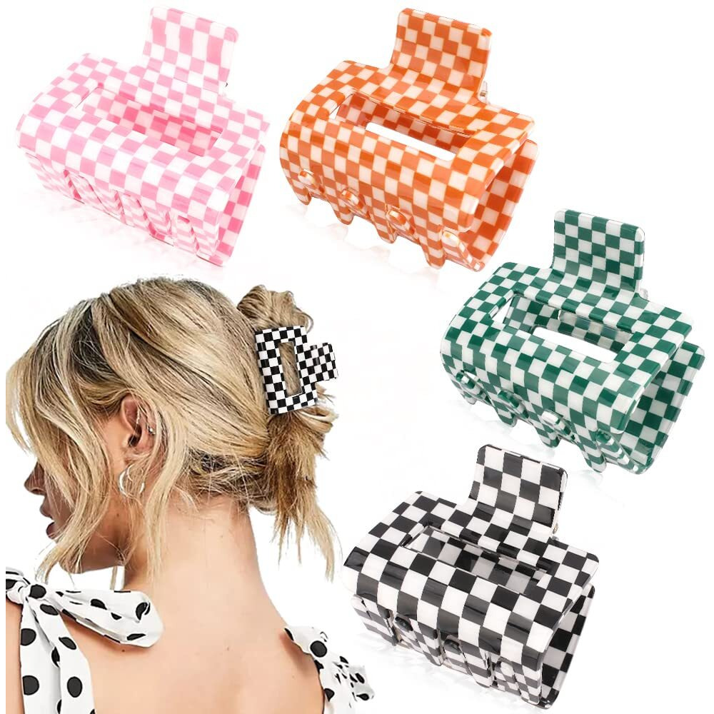 Ahoney 4 Pack Checkered Hair Clip Hair Claw Clips For Thin Hair 2" Hair Clips Y2K Hair Accessories Small Hair Clips For Thick Hair Cute Hair Clips For Women Girls