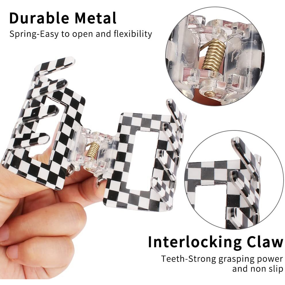 Ahoney 4 Pack Checkered Hair Clip Hair Claw Clips For Thin Hair 2" Hair Clips Y2K Hair Accessories Small Hair Clips For Thick Hair Cute Hair Clips For Women Girls