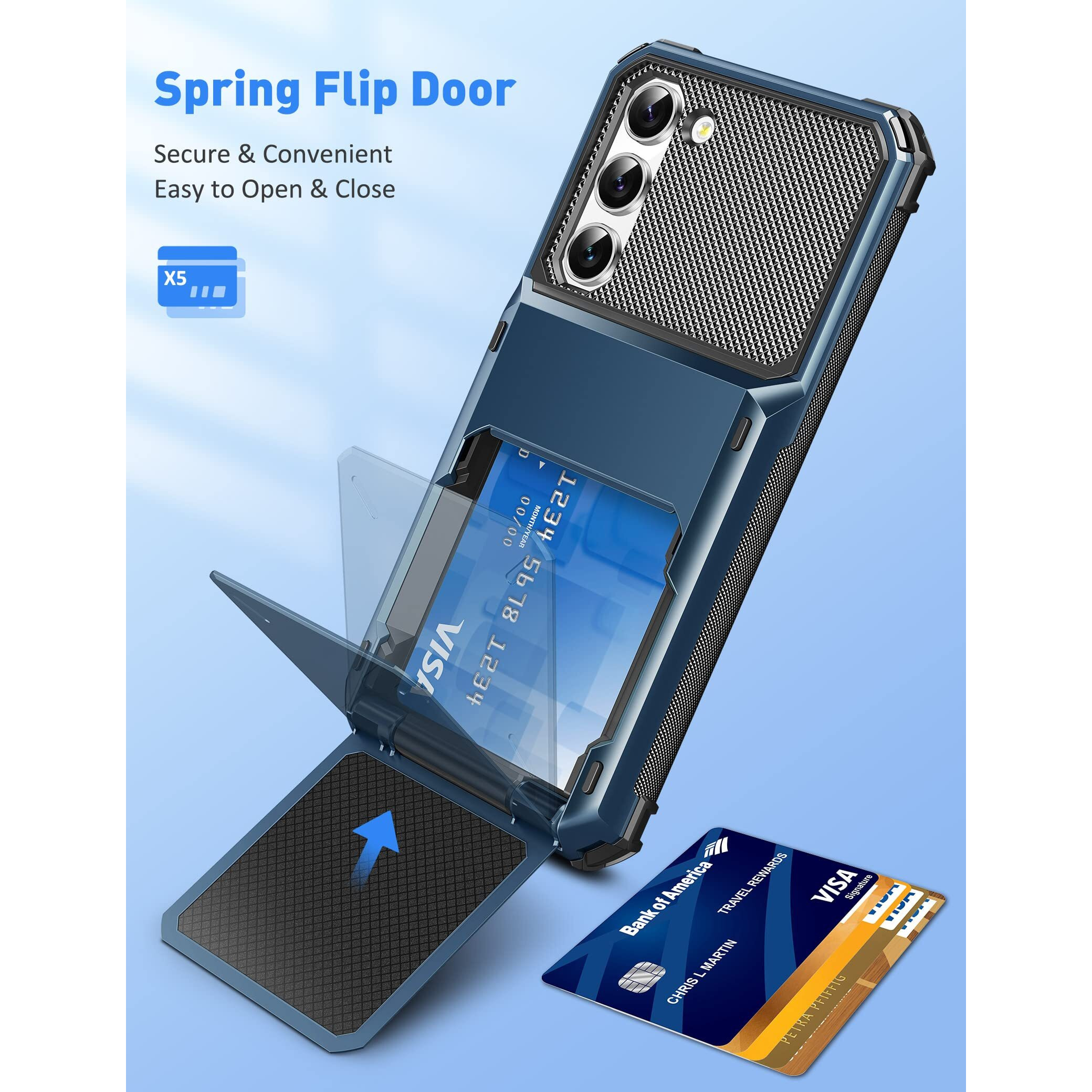 Cooya For Samsung S23 Case Wallet 5 Credit Card Holder Slot Flip Cover Galaxy S23 Wallet Case Back Pocket Dual Layer Protective Hard Shell Tpu Rubber Bumper For Samsung Galaxy S23 6.1 Navy Blue